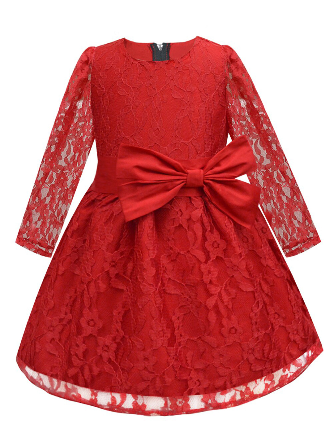 A T U N Red Lace Party Dress
