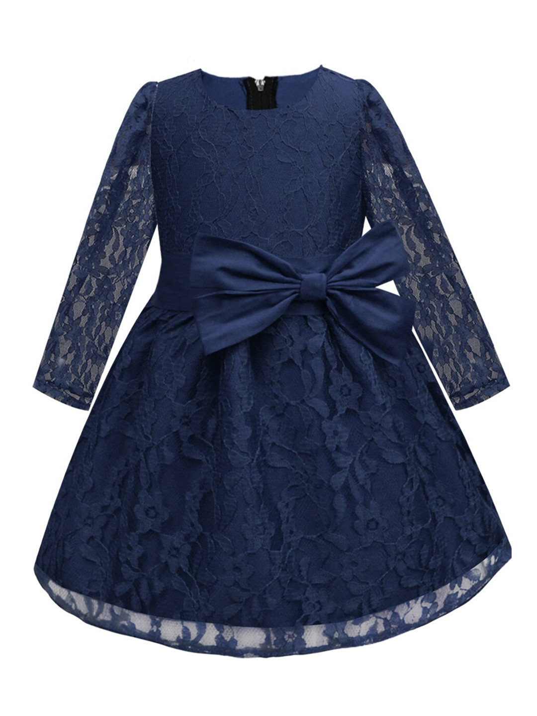 A T U N Navy Blue Floral Lace Dress