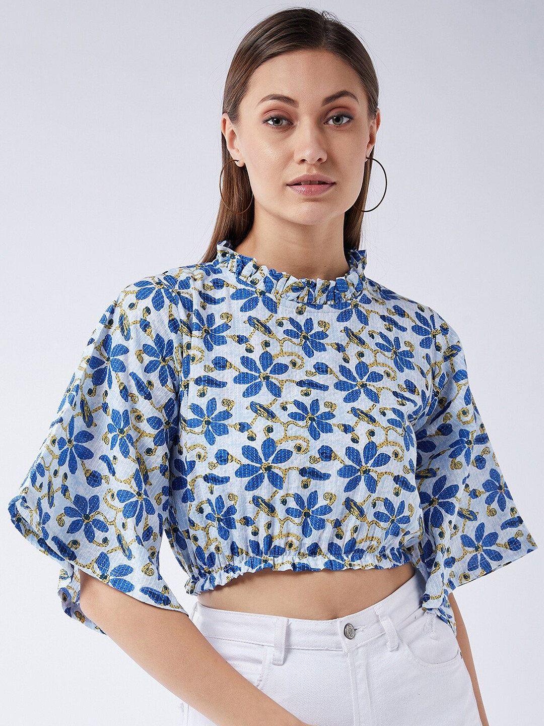 InWeave Blue Floral Regular Crop Top