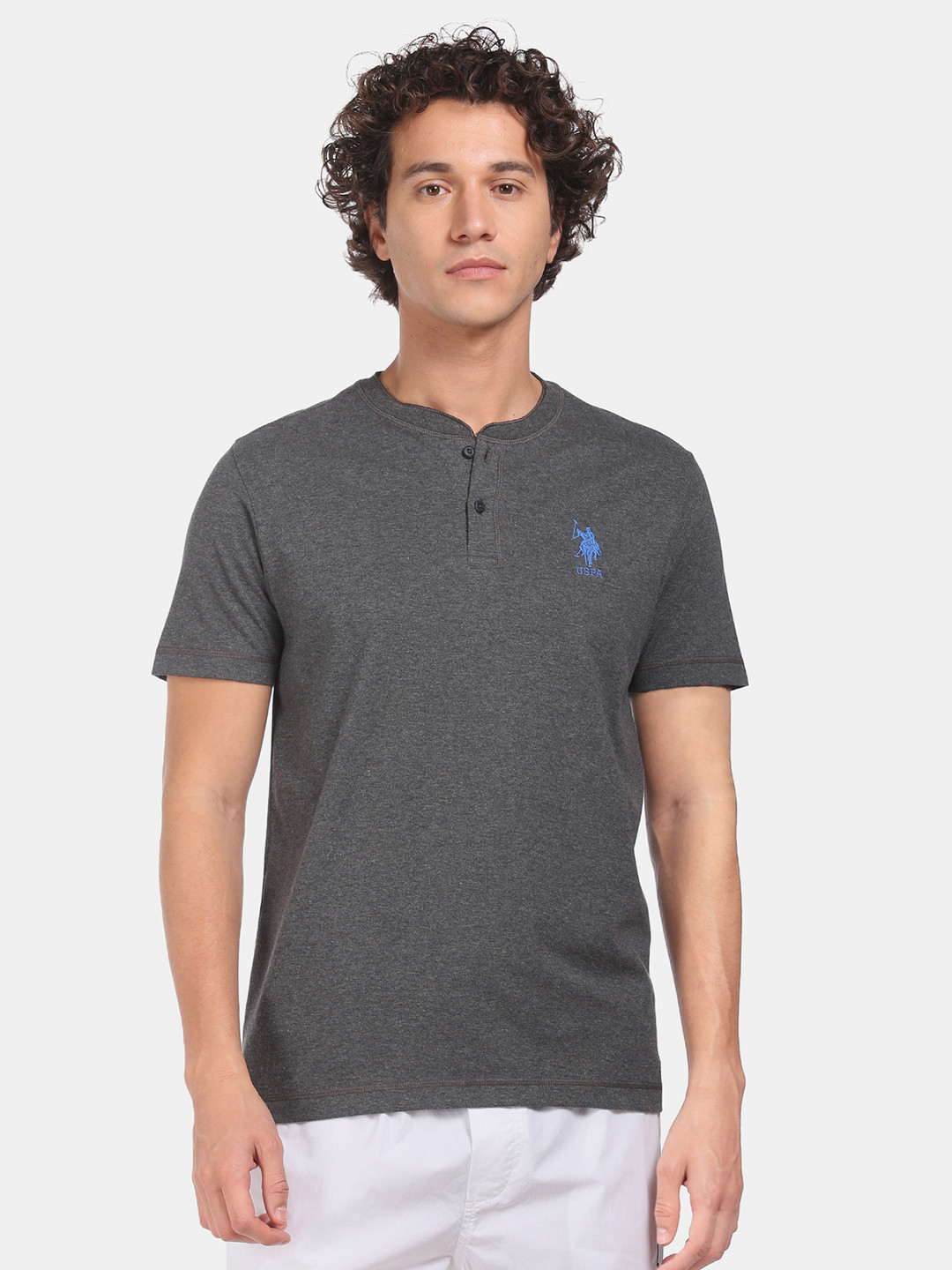 U.S. Polo Assn. Men Charcoal Grey & Navy Blue Striped Cotton Lounge T-shirt