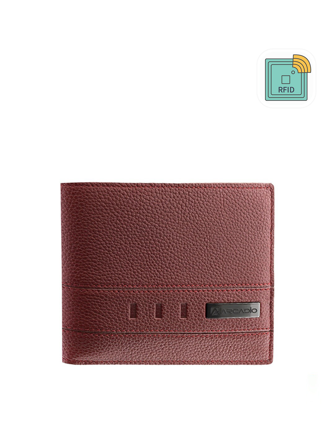 ARCADIO Men Red Textured Leather RFID Two Fold Wallet