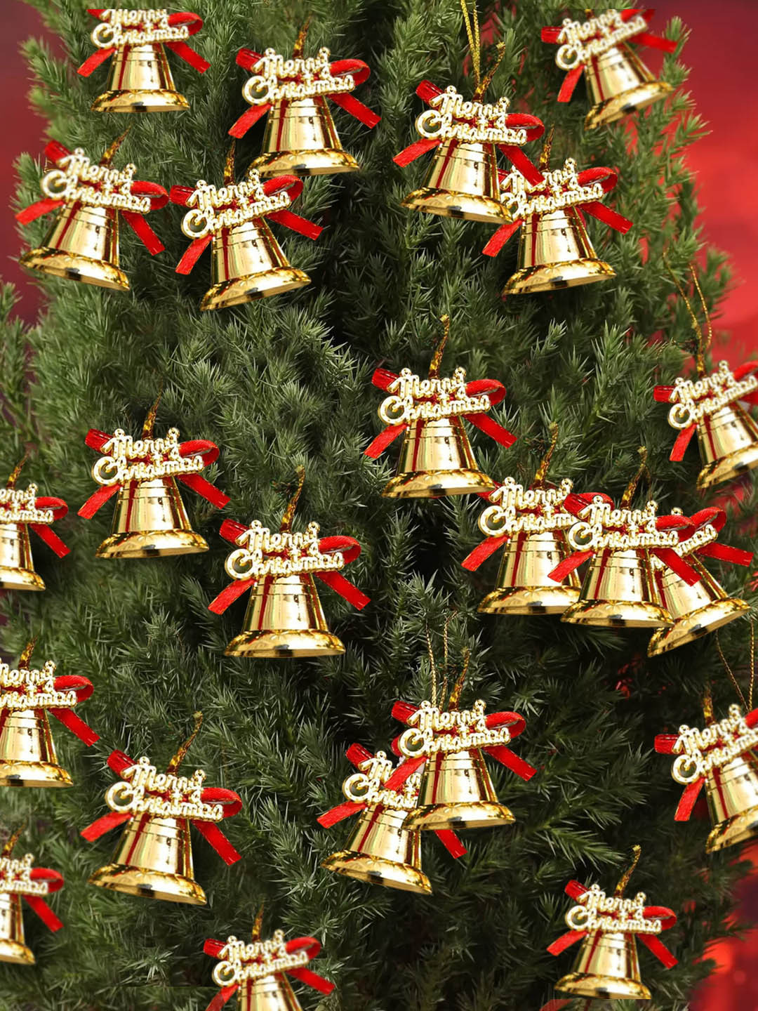 TIED RIBBONS Set of 12 Gold-Toned & Red Christmas Tree Decoration Ornaments Gift Pack