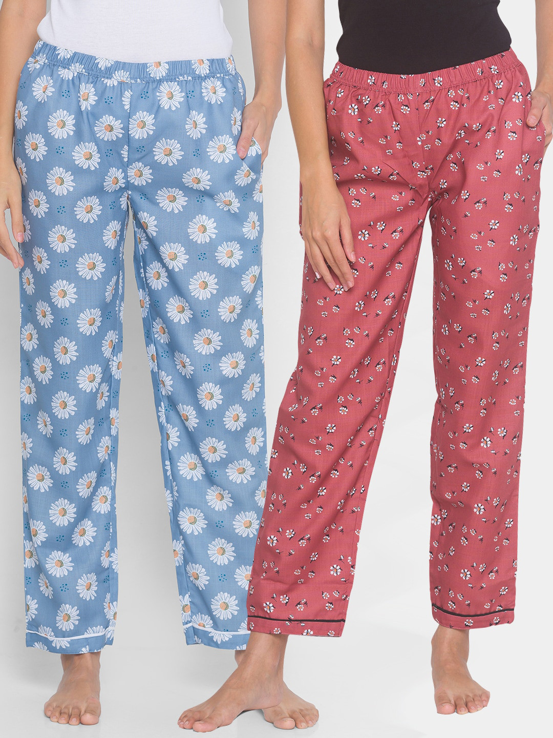 FashionRack Pack of 2 Brown & Blue Printed Lounge Pants