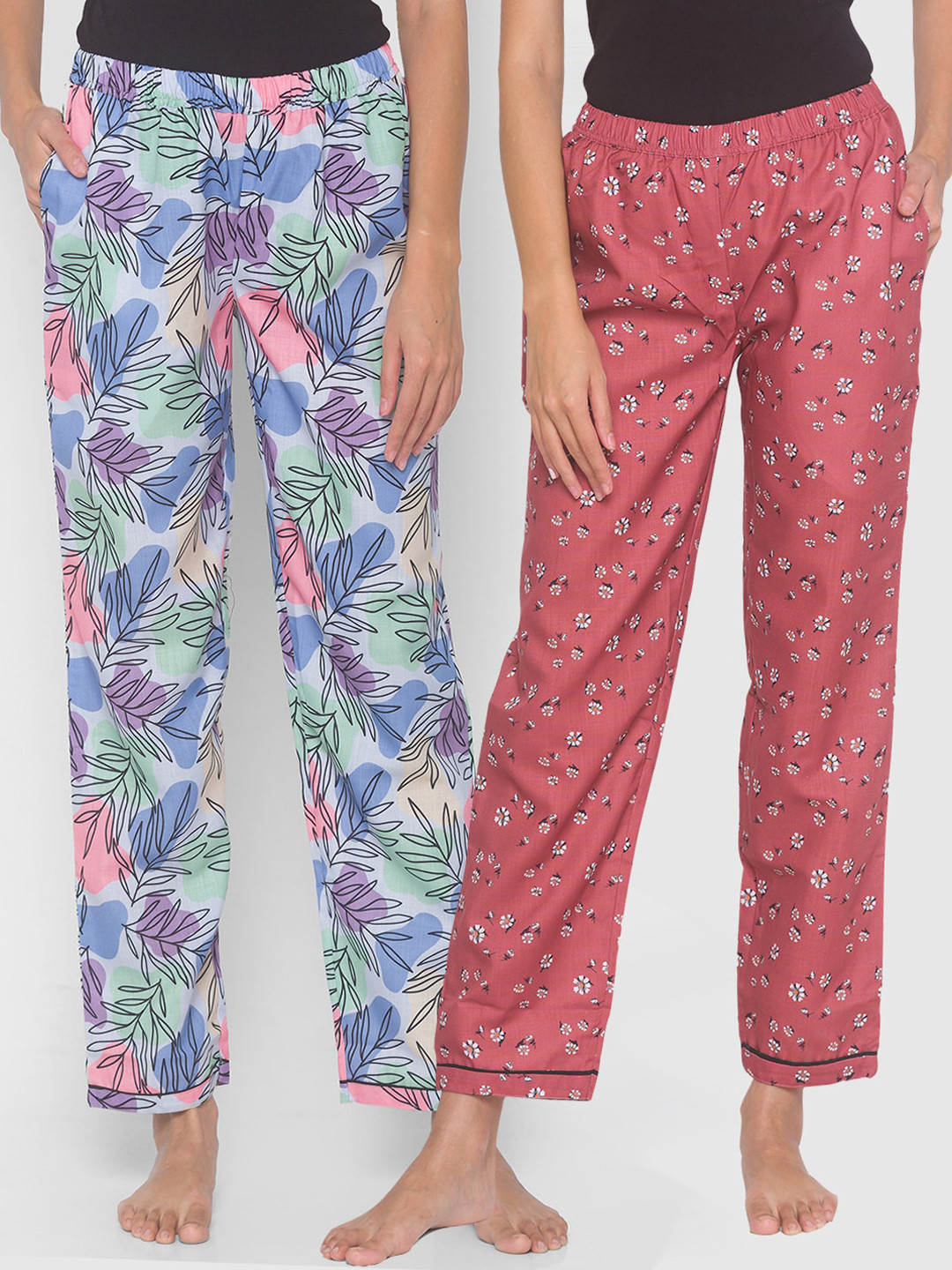 FashionRack Women Brown & Blue Pack of 2 Printed Track Pants