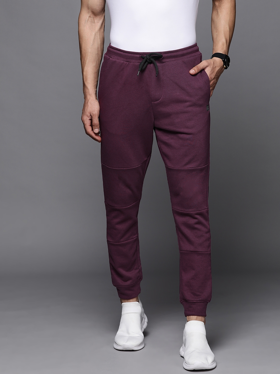 Buy Allen Solly Sport Men Burgundy Solid Panelled Joggers Track