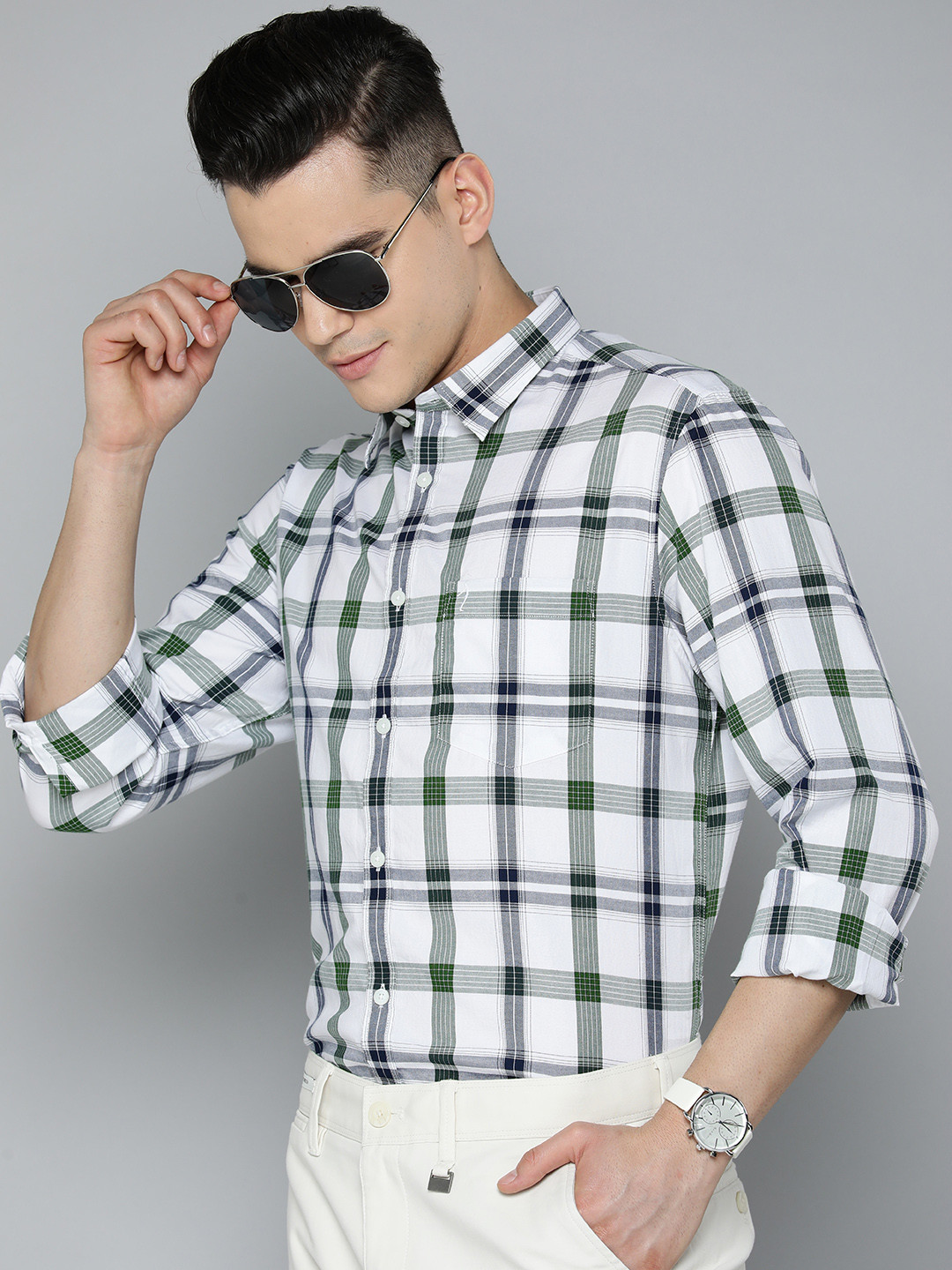 Indian Terrain Tartan Checked Slim Fit Pure Cotton Semiformal Shirt
