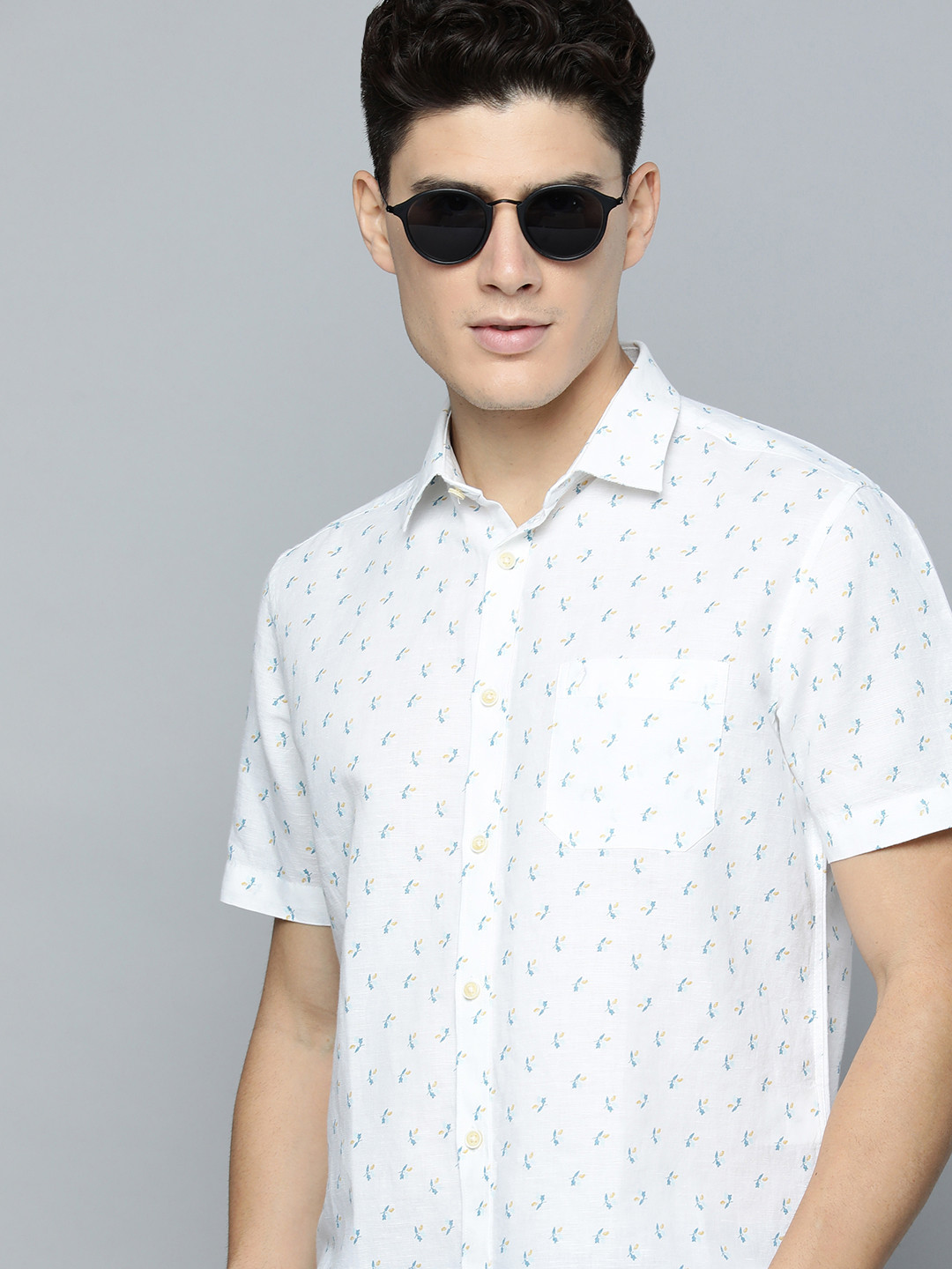 Indian Terrain Men White Slim Fit Floral Opaque Printed Casual Shirt