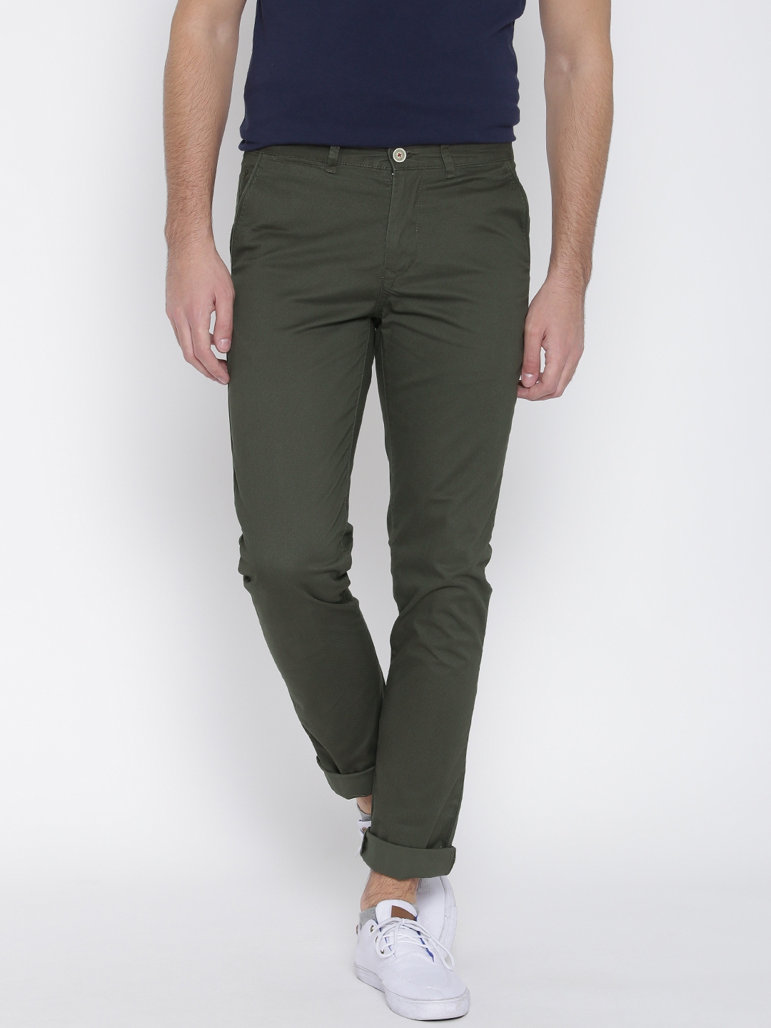 Buy United Colors Of Benetton Men Olive Green Self Design Slim Fit Flat  Front Trousers  Trousers for Men 1614835  Myntra