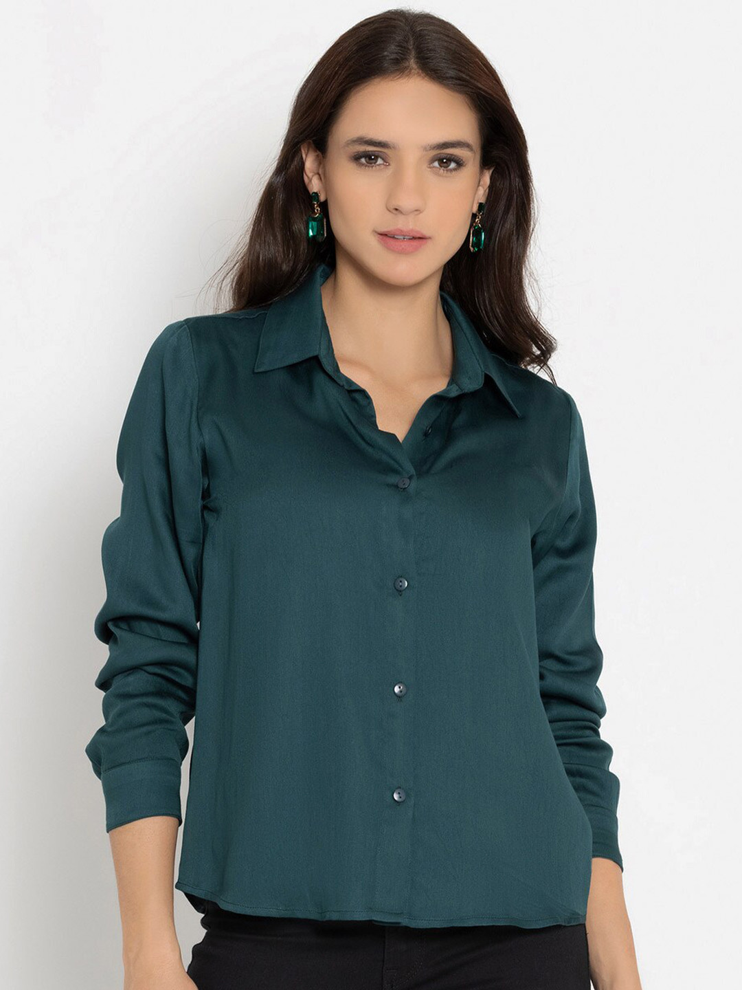 SHAYE Women Green Opaque Casual Shirt