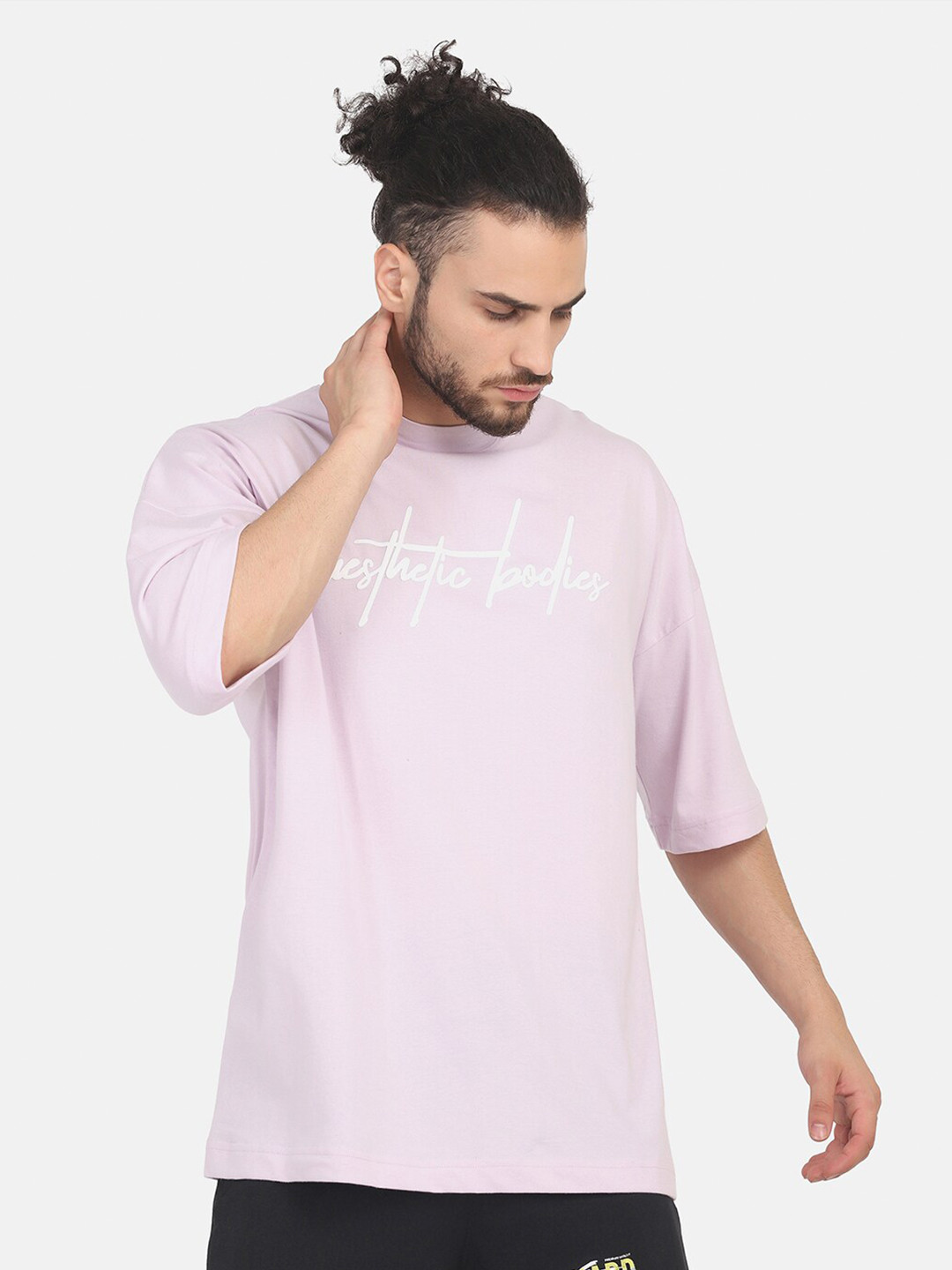 Aesthetic Bodies Men Lavender Typography Printed Loose T-shirt