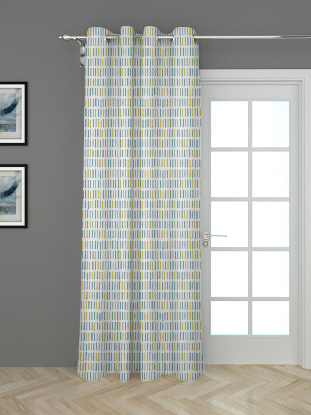 HOUZZCODE Blue & White Black Out Long Door Curtain