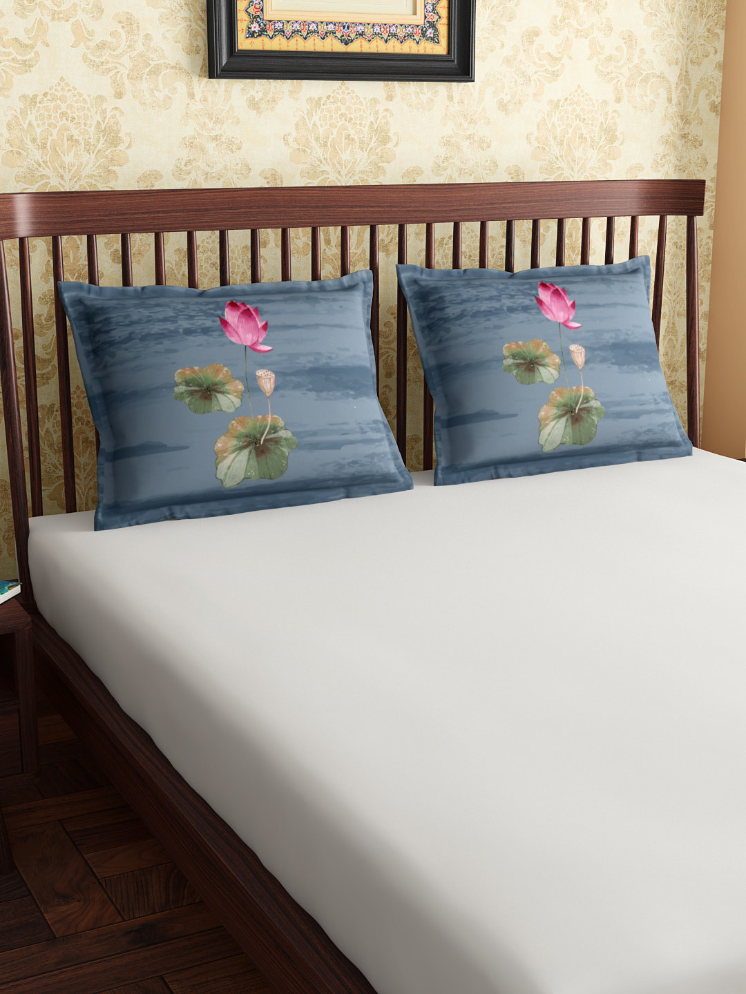 PETAL HOME Set Of 2 Lotus Blue 100 %Pure Combed Cotton Pillow Covers