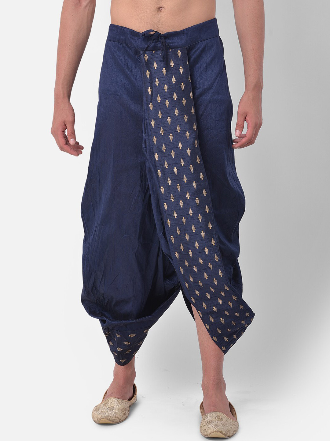 DEYANN Men Navy Blue & Gold-Coloured Printed Dhoti Pant