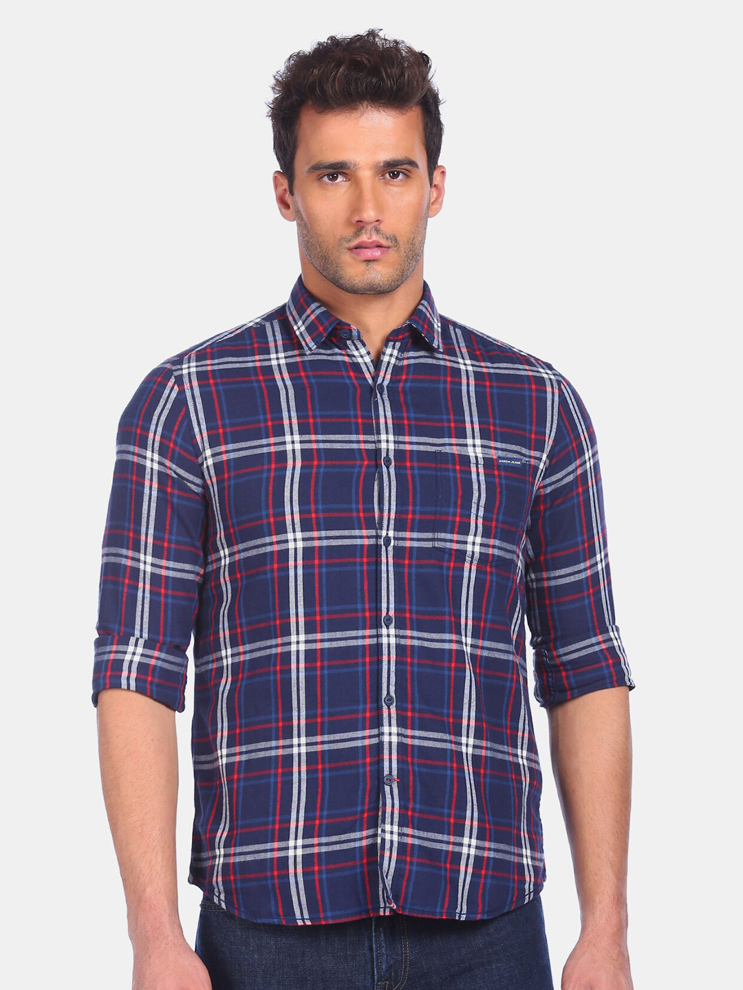 Arrow Sport Men Blue Tartan Checks Opaque Checked Casual Shirt