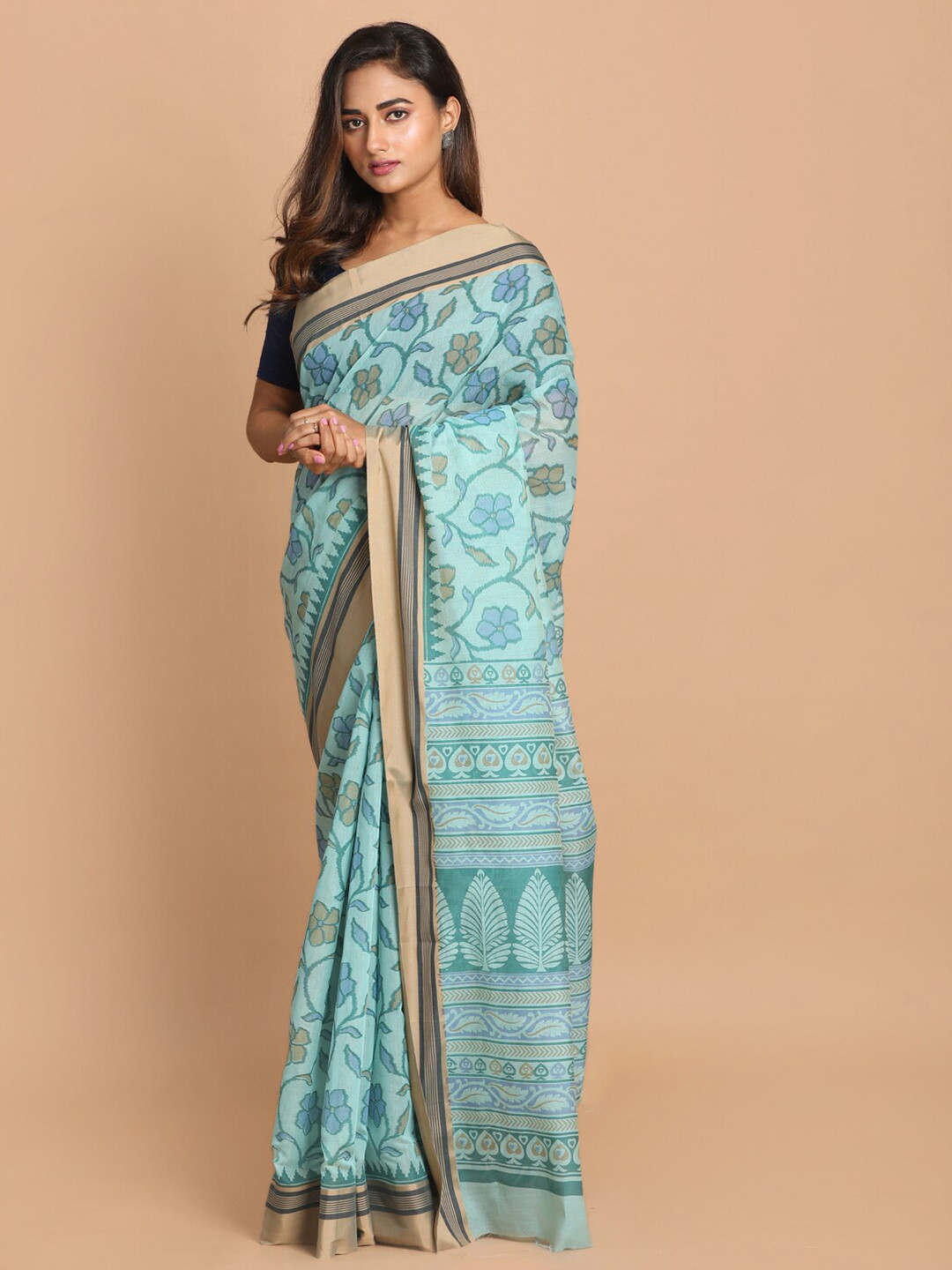 Saranee Blue Floral Saree