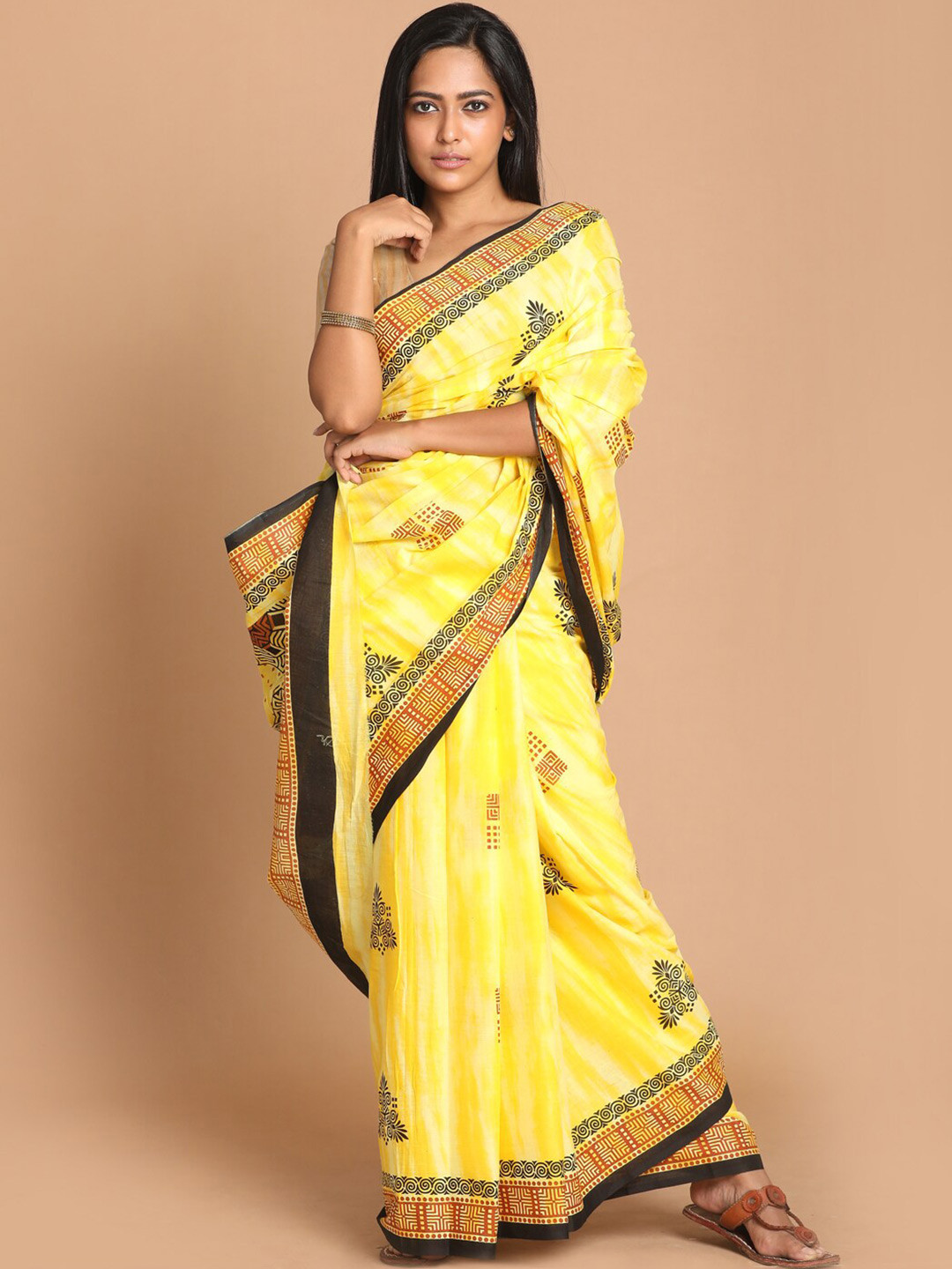 Saranee Yellow & Red Tie and Dye Pure Cotton Saree