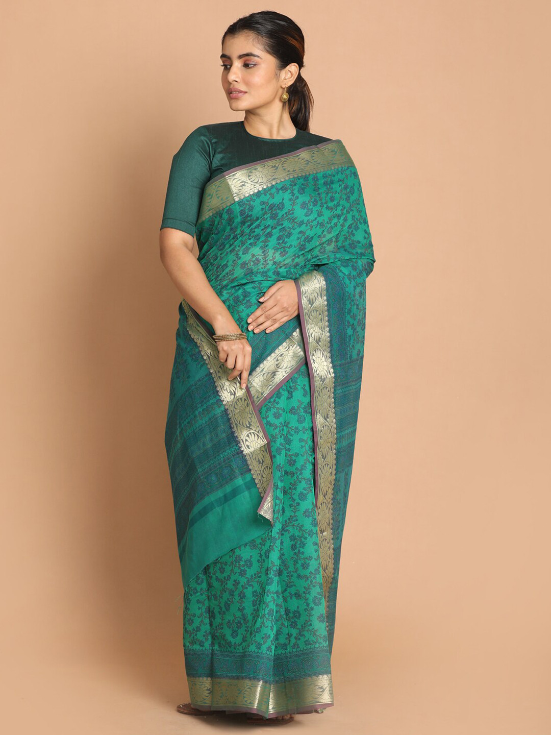 Saranee Green & Blue Floral Saree