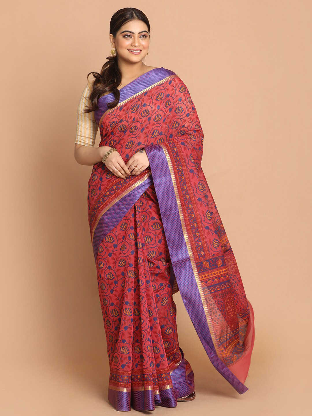 Saranee Magenta & Purple Floral Printed Saree
