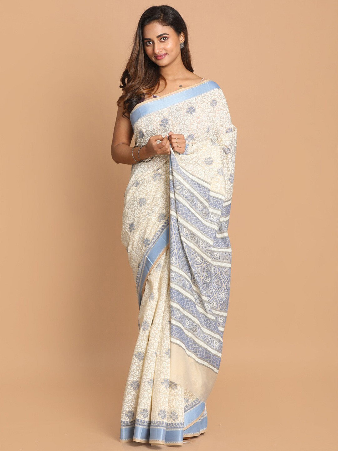 Saranee Blue & White Ethnic Motifs Saree