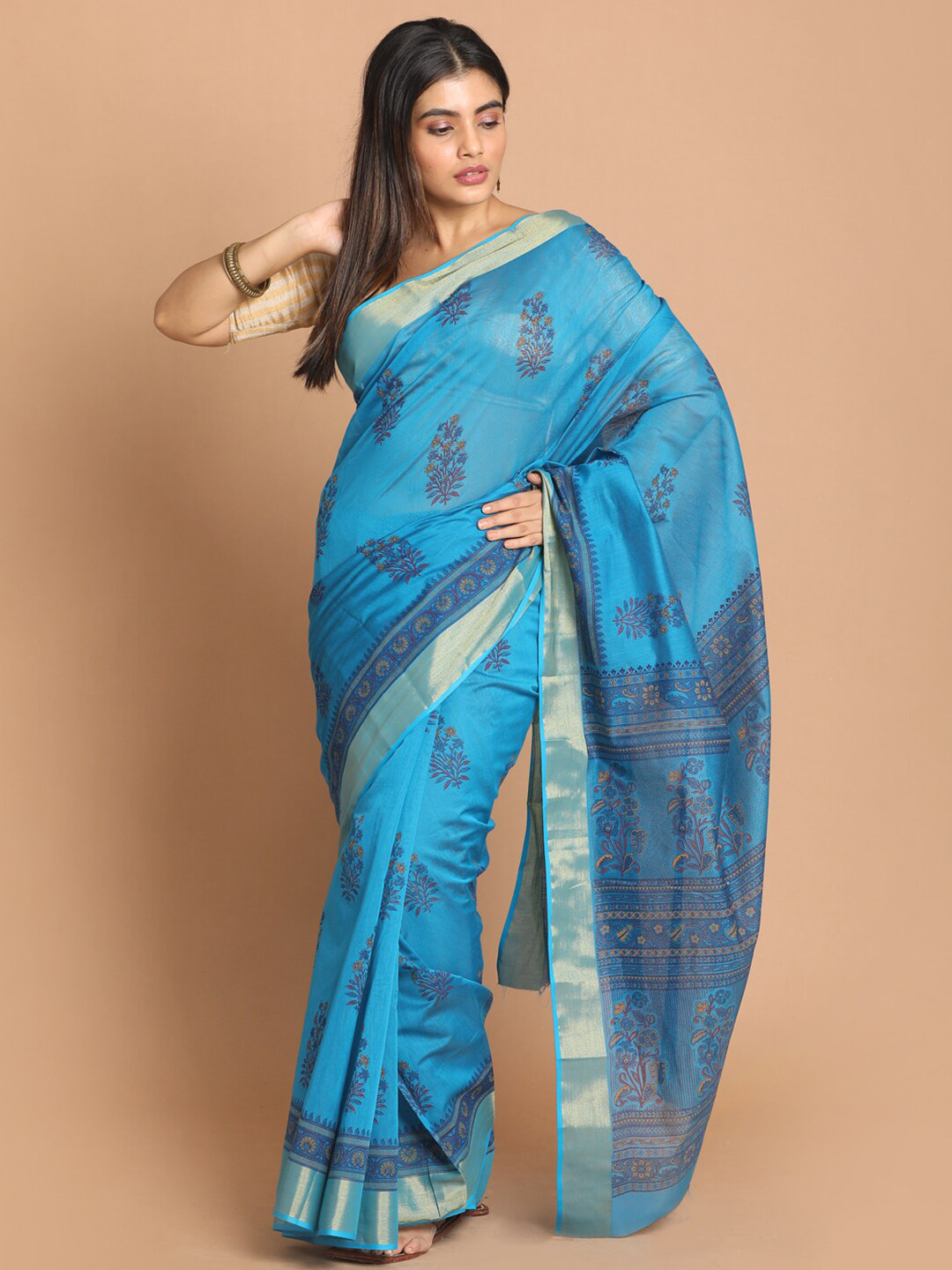 Saranee Blue & Red Ethnic Motifs Saree