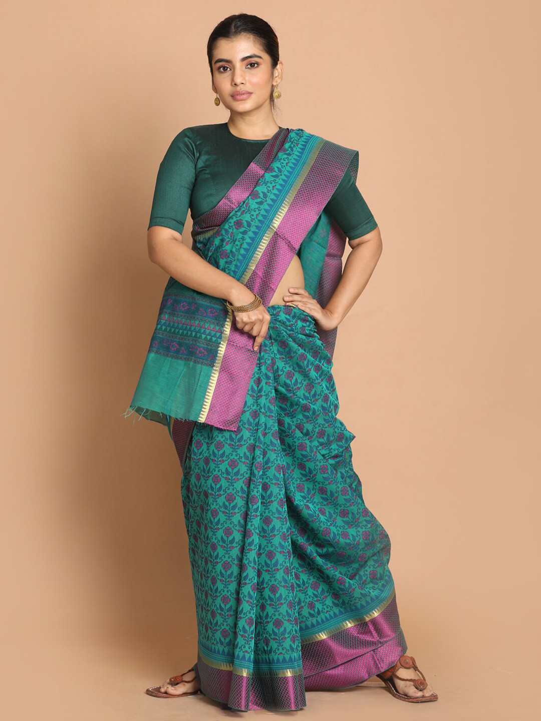 Saranee Green Floral Saree