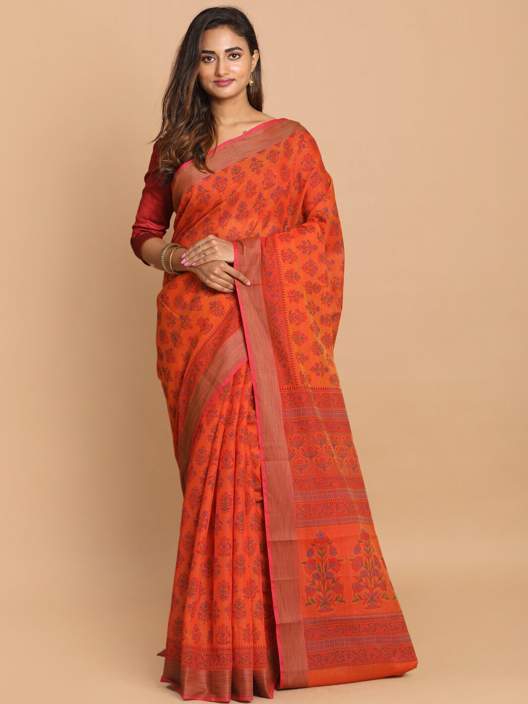 Saranee Rust Ethnic Motifs Saree