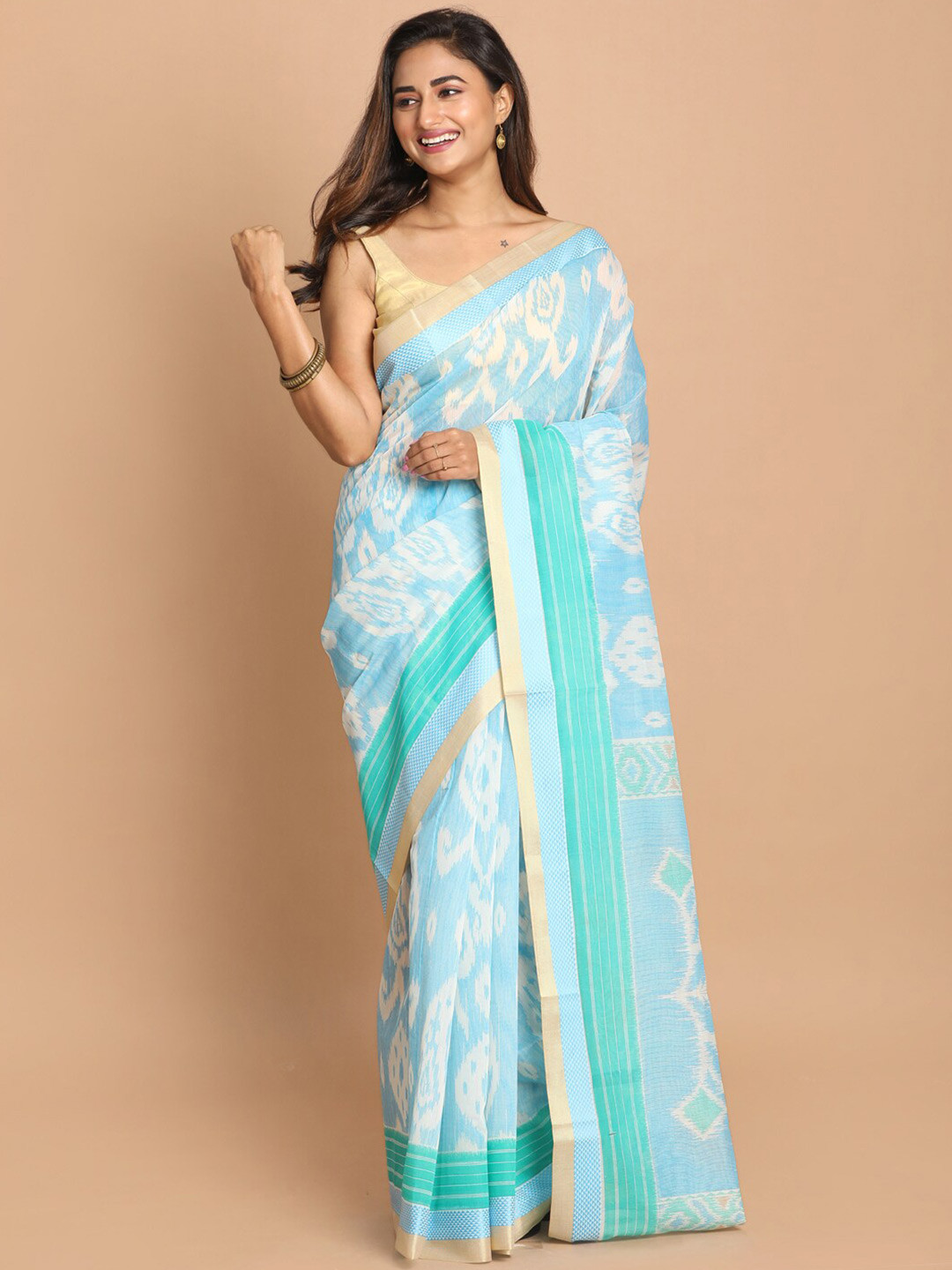 Saranee Blue & White Ethnic Motifs Zari Saree