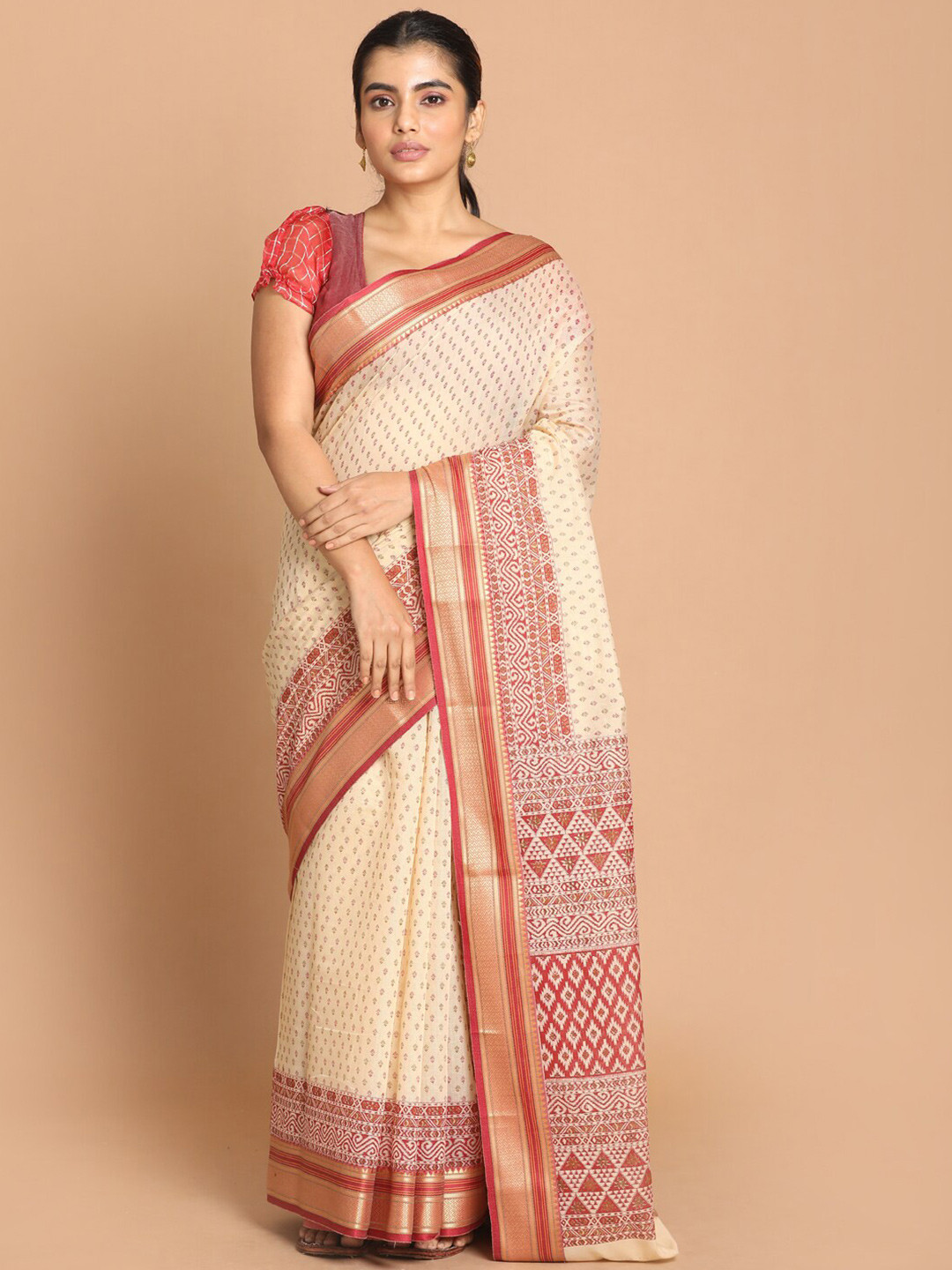 Saranee Maroon & White Floral Saree