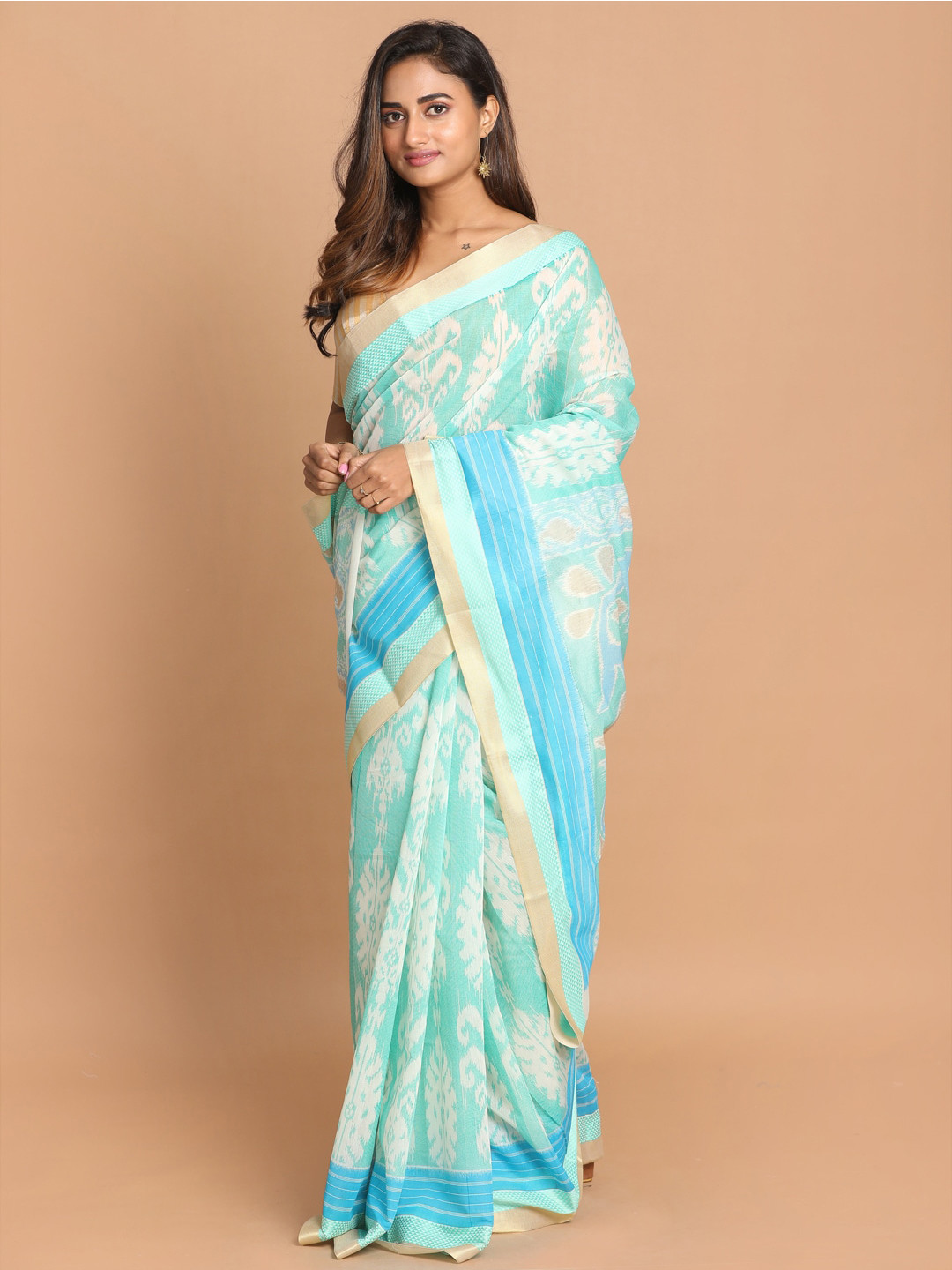 Saranee Green & Blue Ethnic Motifs Saree
