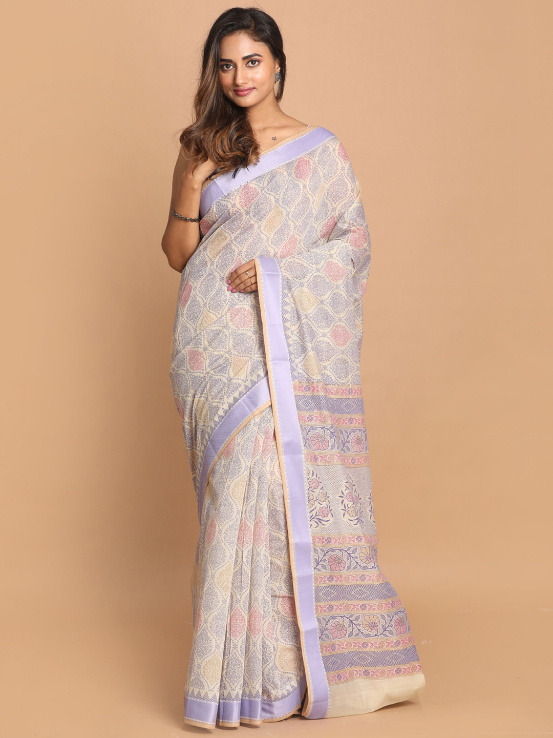 Saranee Purple & Gold-Toned Ethnic Motifs Zari Saree