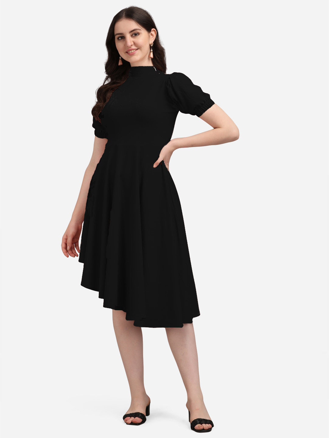 PURVAJA Black High-Low Fit & Flare Dress