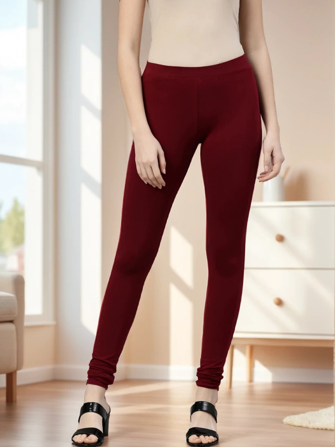 Kryptic Women Maroon Solid Ankle-Length Leggings