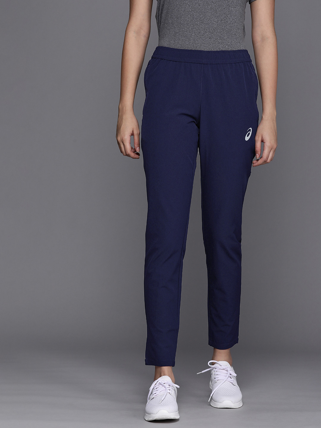 ASICS Women Navy Blue Solid Reflective Woven Regular Fit Running Track Pants