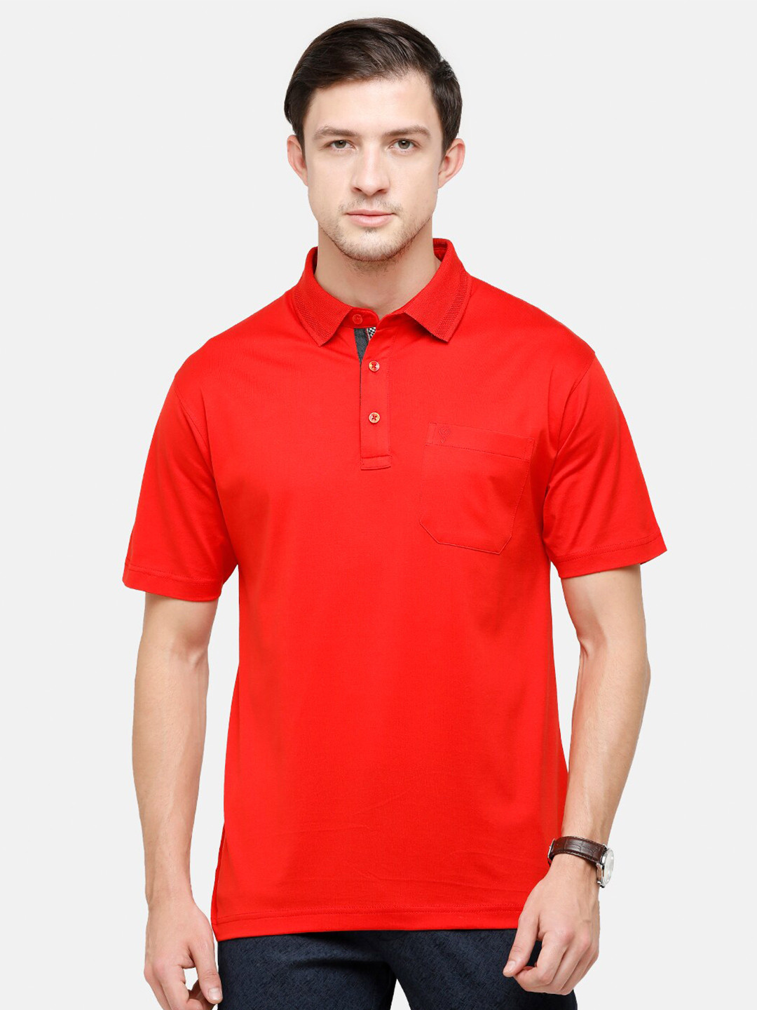 Classic Polo Men Red Polo Collar Pockets T-shirt