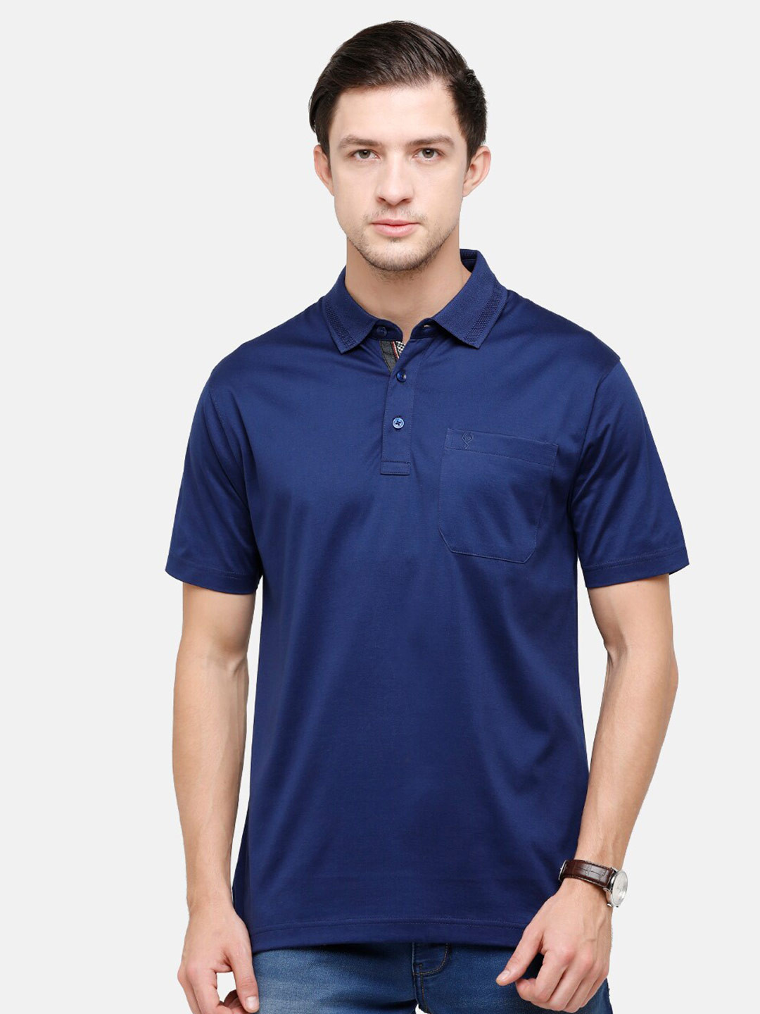 Classic Polo Men Navy Blue Polo Collar T-shirt