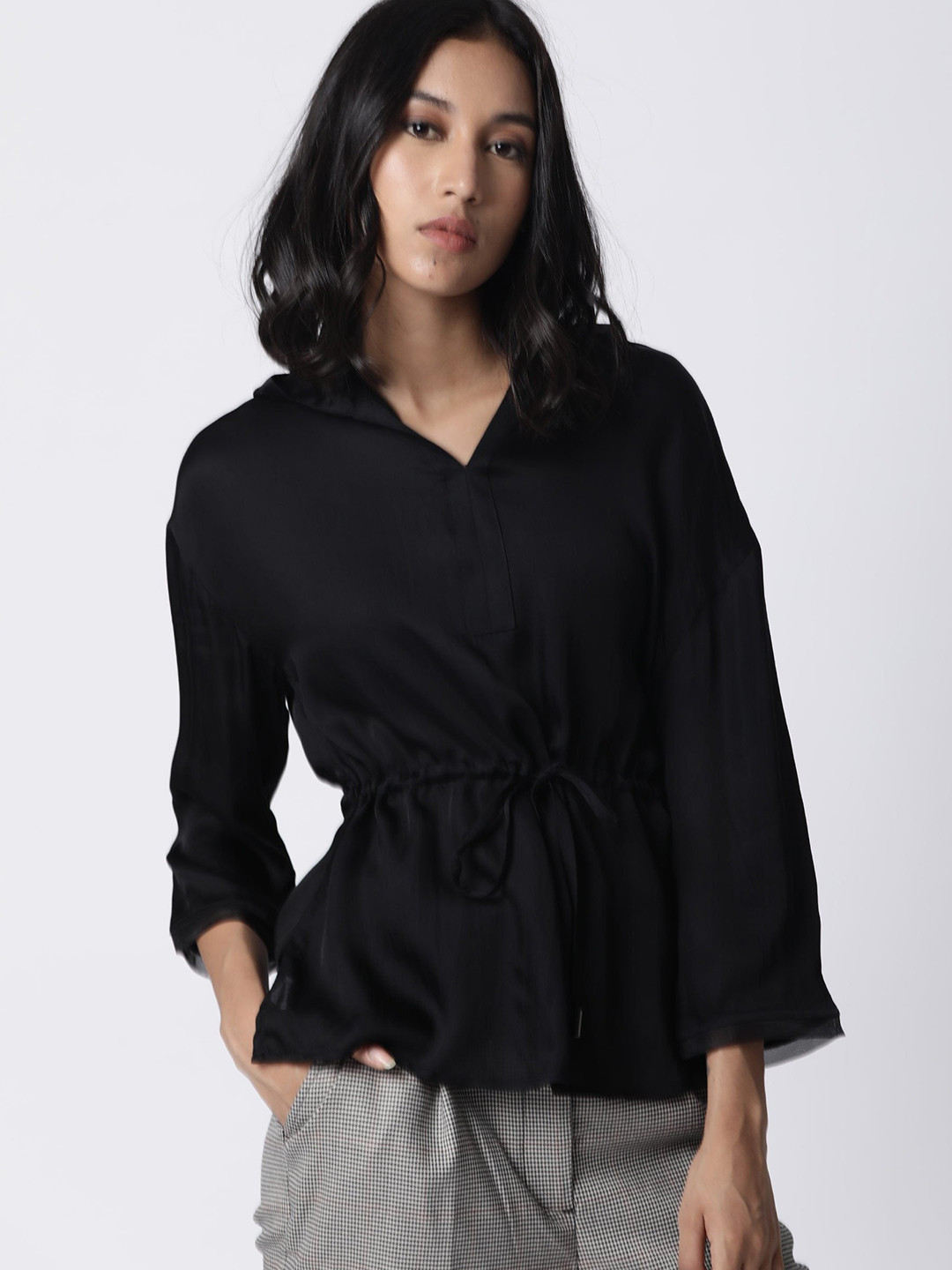 RAREISM Black Modal Cinched Waist Top