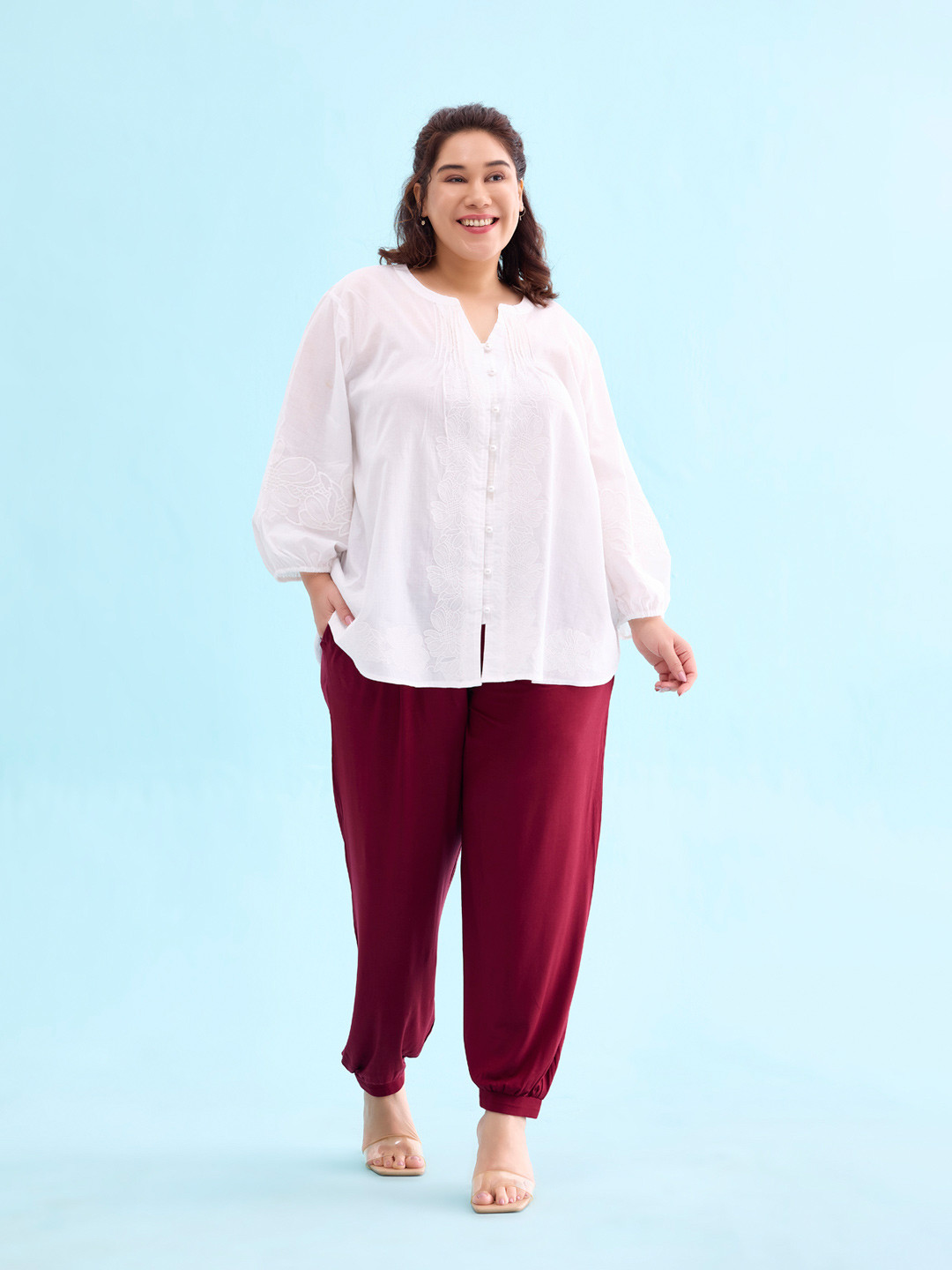 Go Colors Women Maroon Solid Loose-Fit Harem Pants