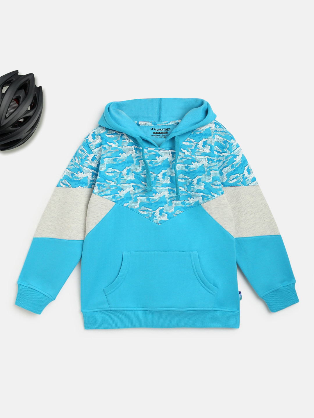 Lil Tomatoes Girls Blue Printed Hooded Cotton Sweatshirt