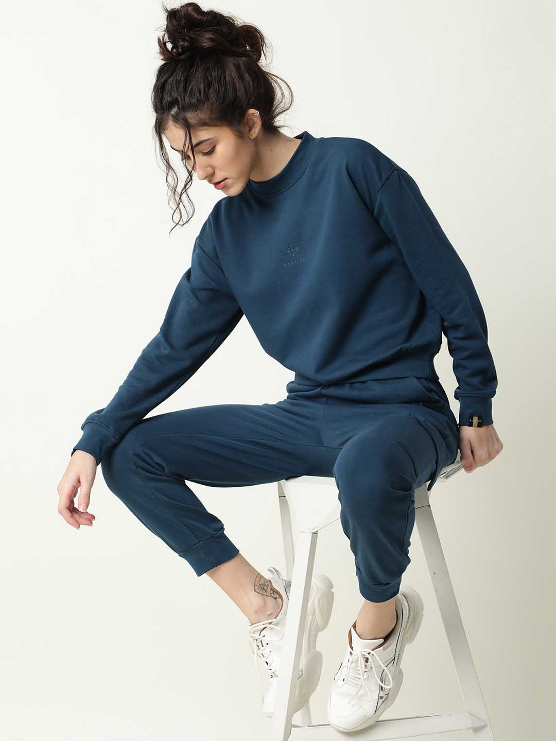 RAREISM Women Teal Blue Sweatshirt