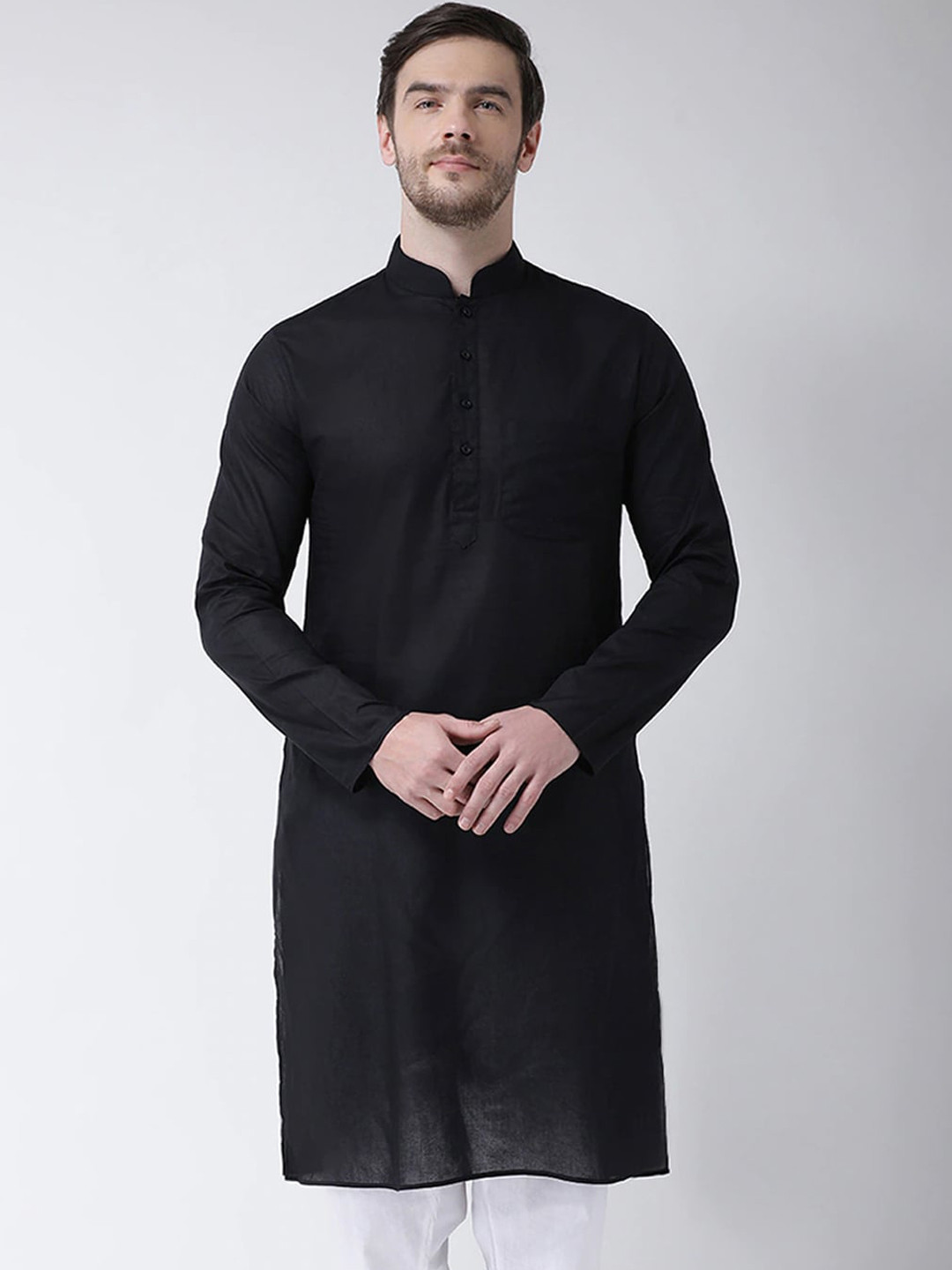 SG LEMAN Men Black Thread Work Kurta