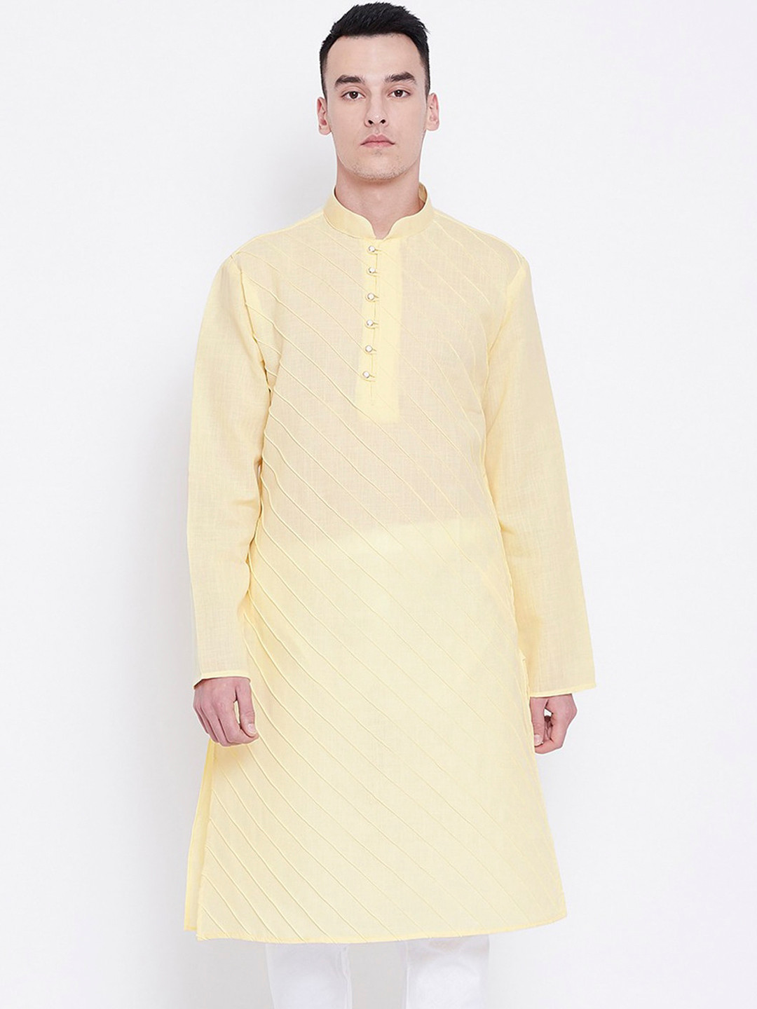 SG LEMAN Men Yellow Thread Work Kurta