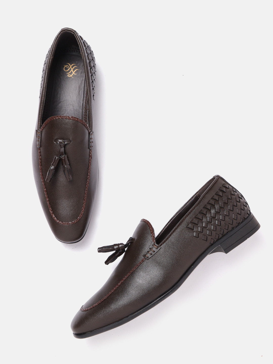 House of Pataudi Men Coffee Brown Handcrafted Leather Formal Slip-Ons