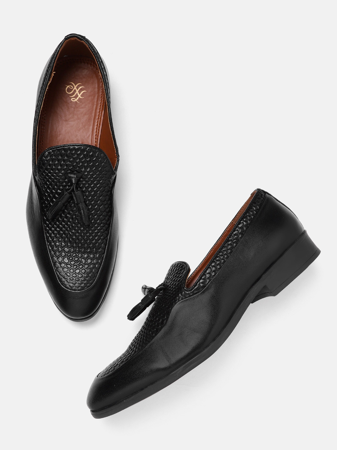 House of Pataudi Men Black Handcrafted Leather Formal Loafers