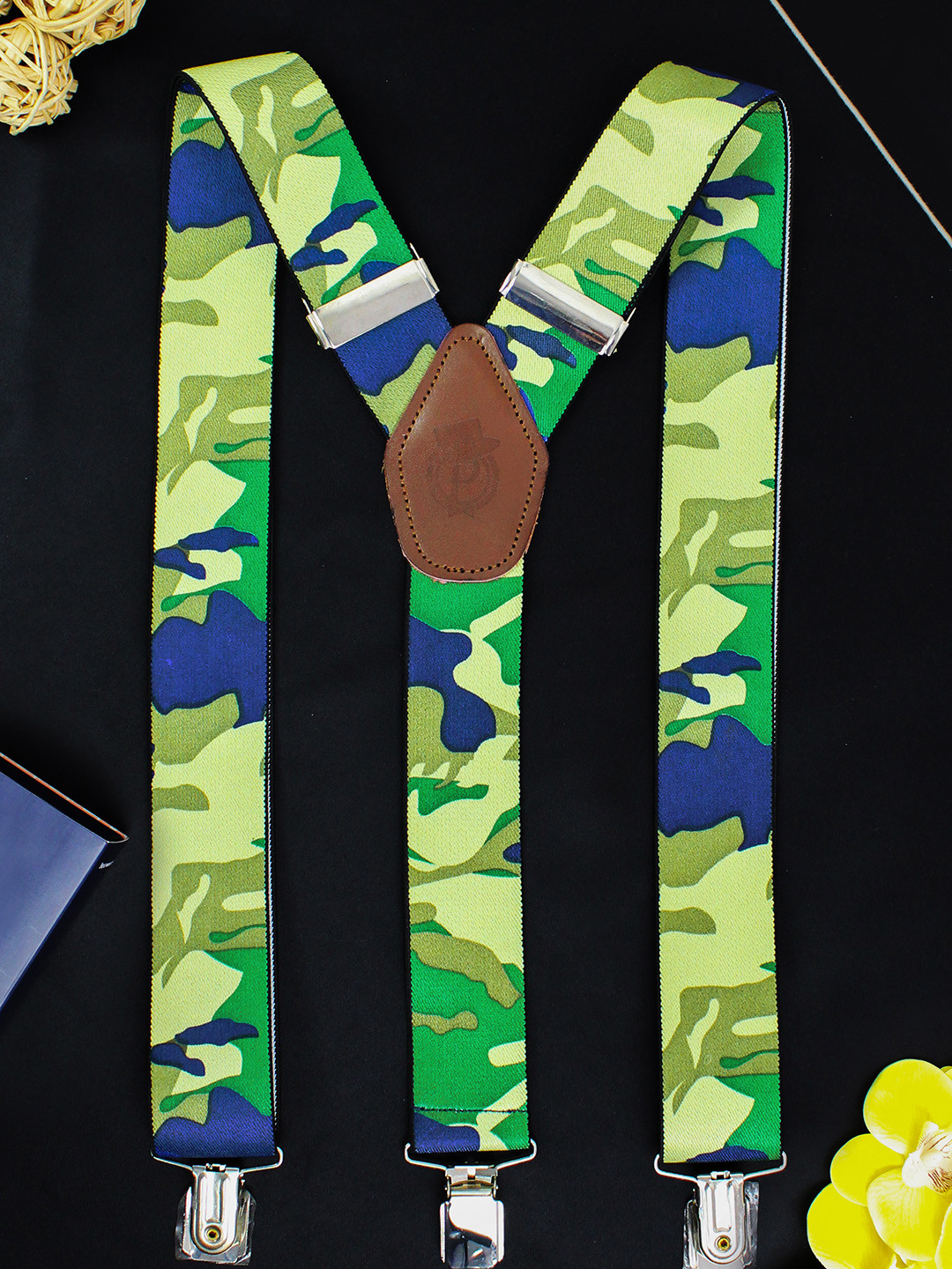 PELUCHE Men Green & Blue Camouflage Printed Suspenders