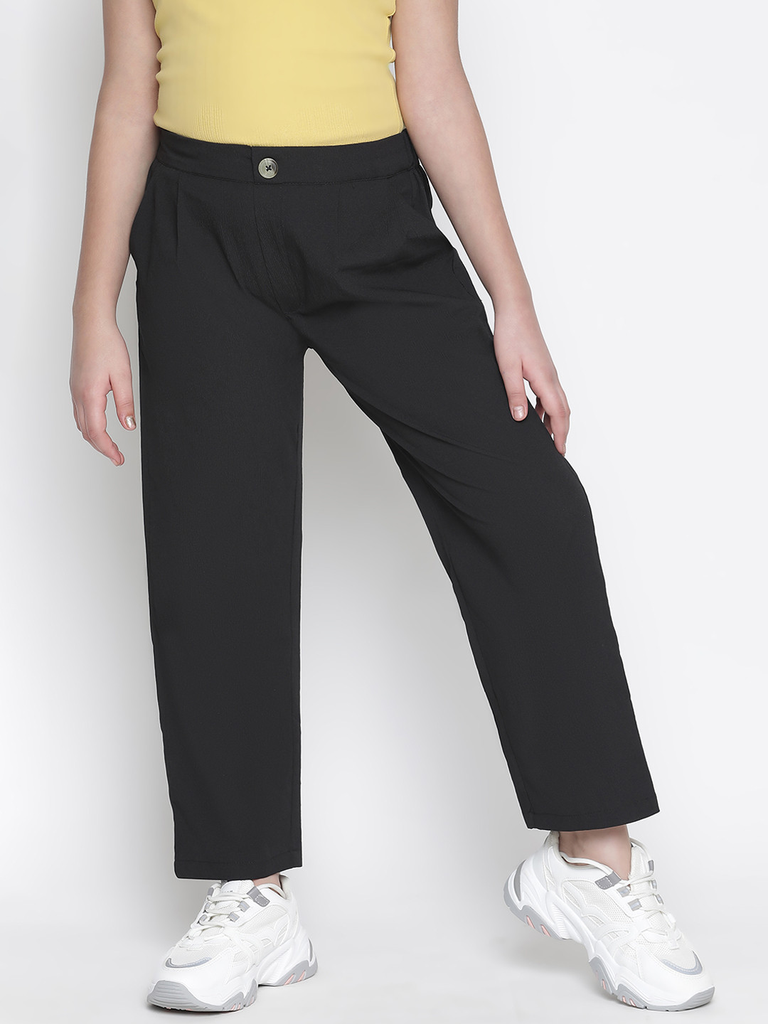 Oxolloxo Girls Black Solid Chinos Trousers