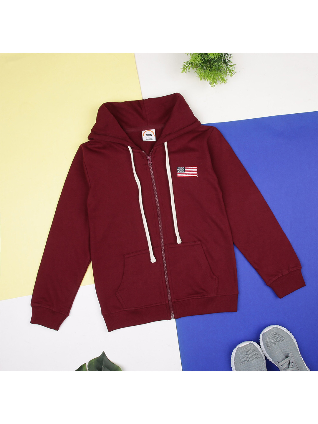 ZION Unisex Kids Maroon Pure Cotton Hooded Sweatshirt