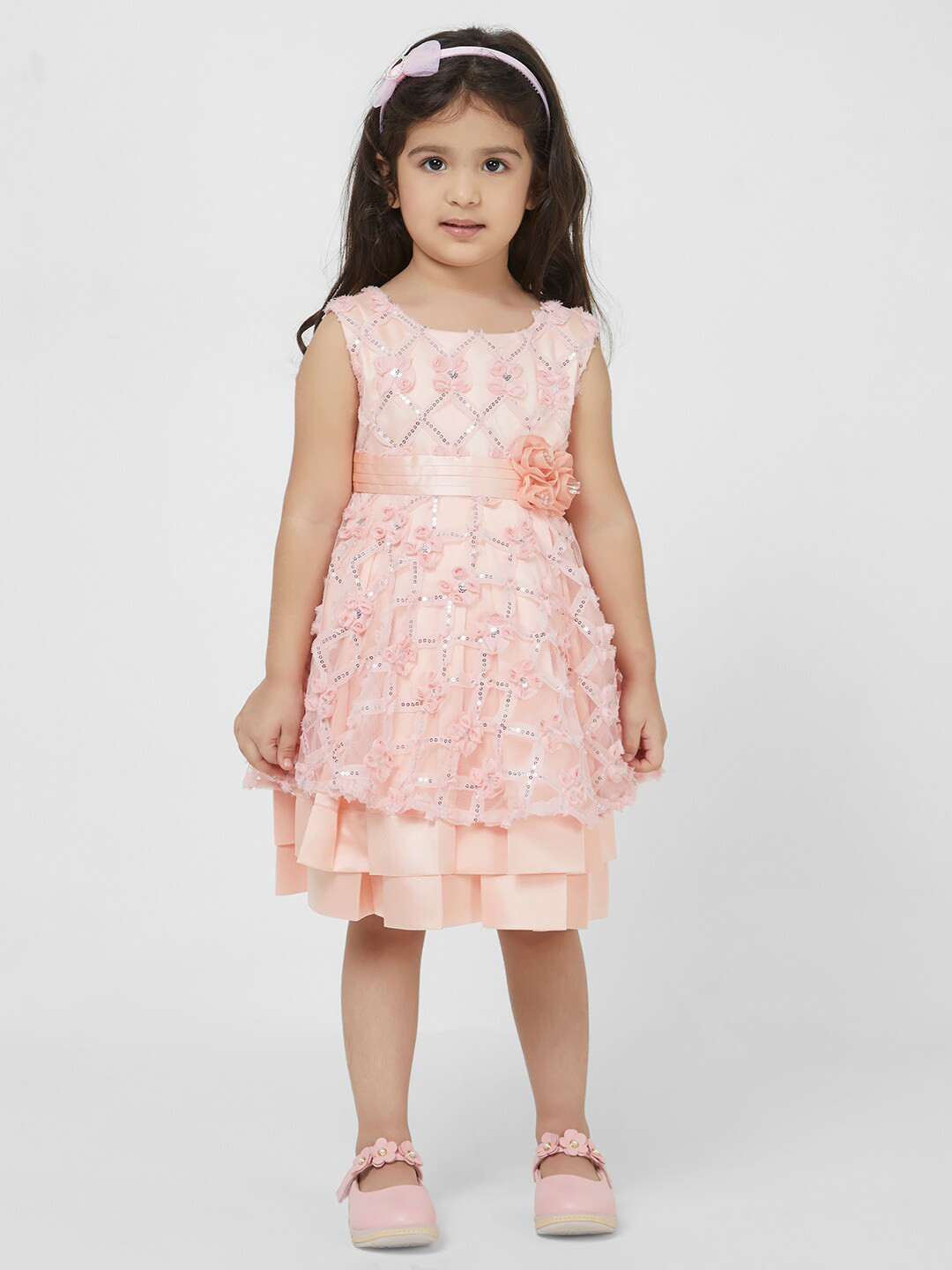 TIC TAC TOE Peach-Coloured Embellished Dress