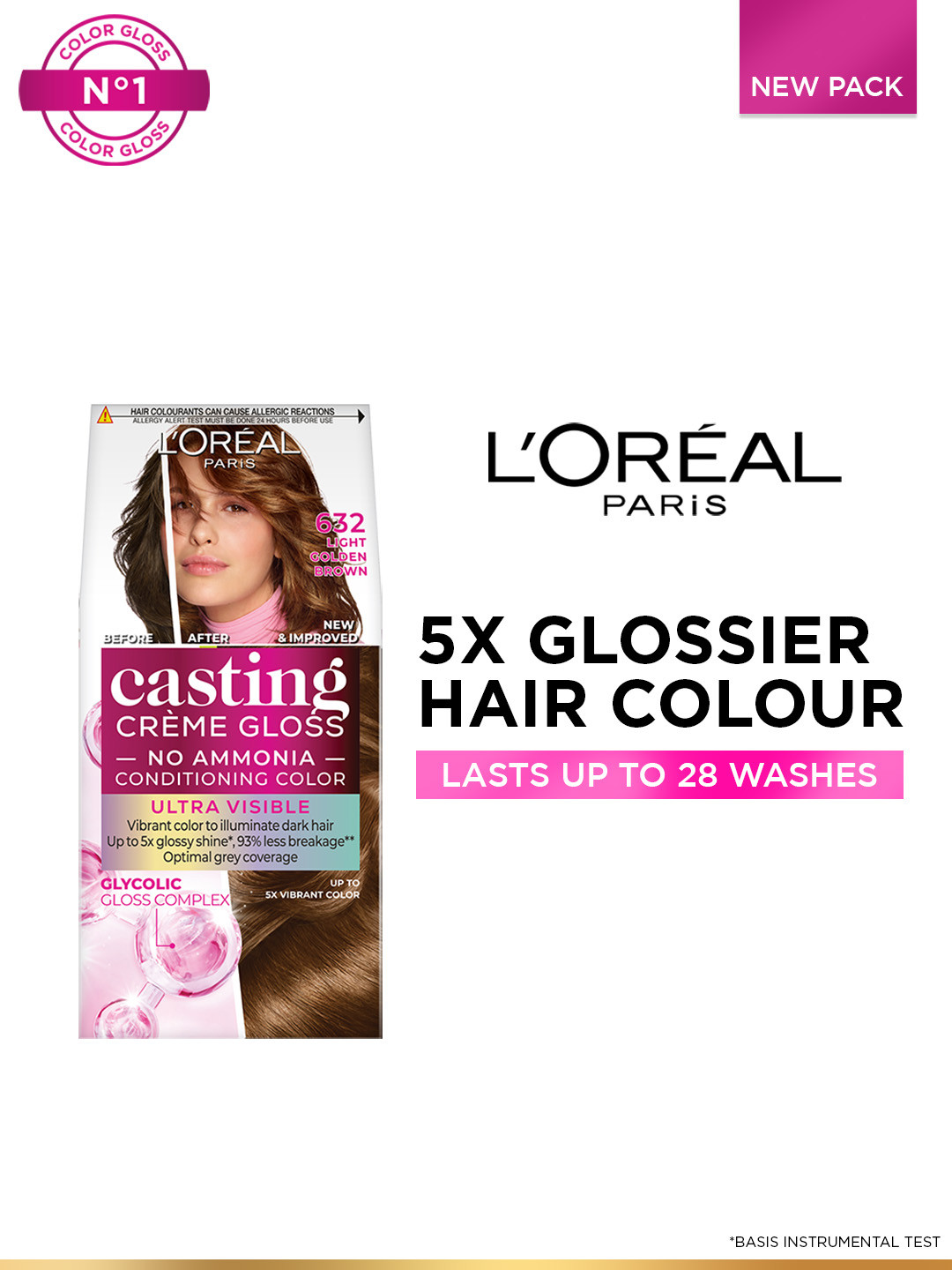 LOreal Casting Creme Gloss Hair Color with Glycolic Gloss Complex - Light Golden Brown 632
