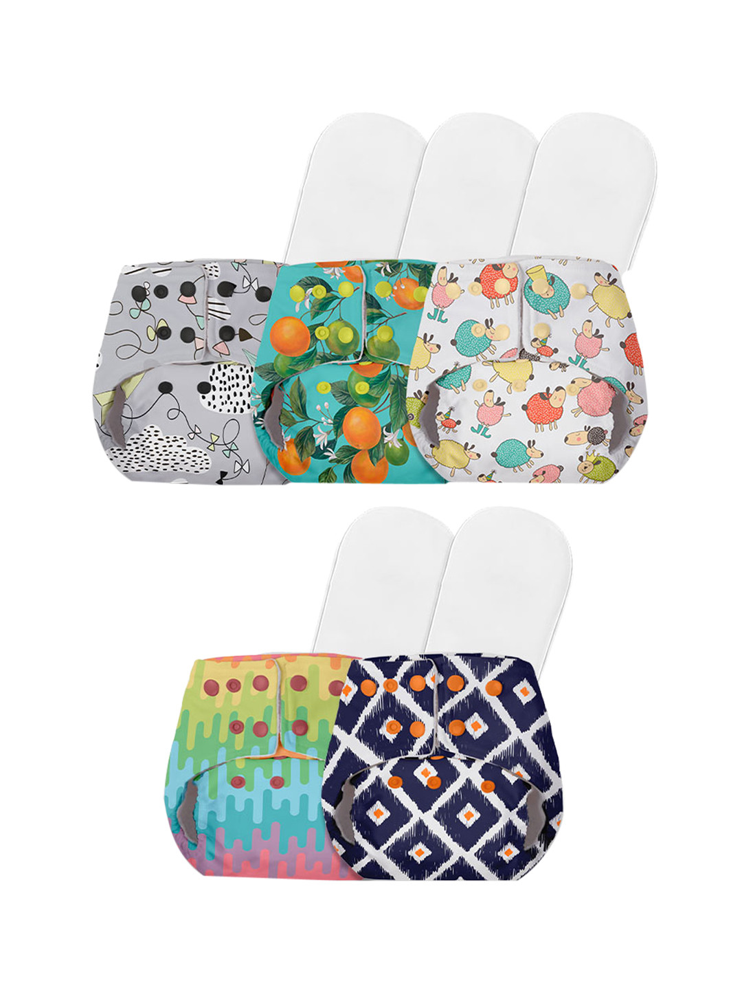 BASIC by SuperBottoms Set Of 4 Sustainable Reusable Diapers with Inserts