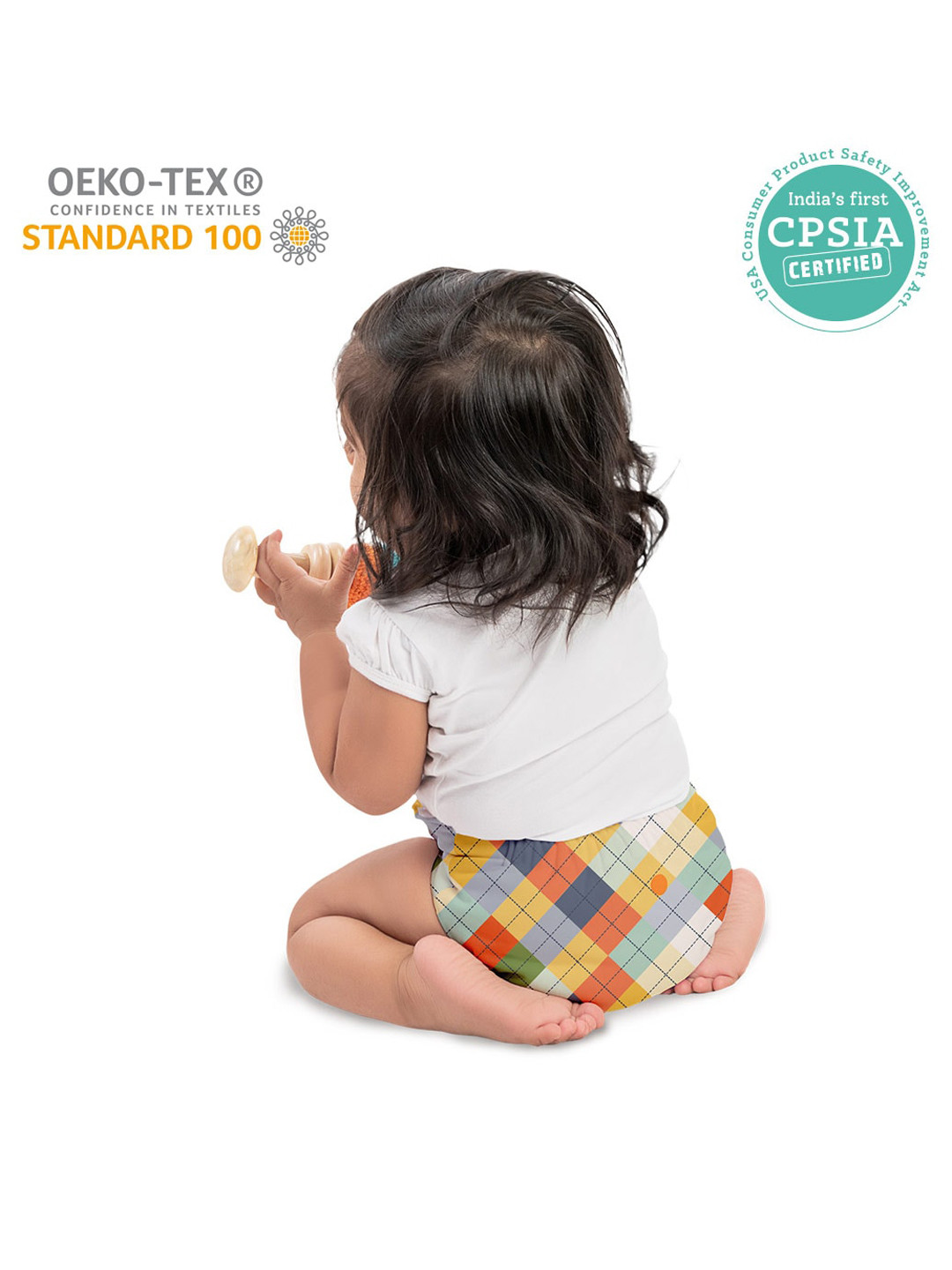 BASIC by SuperBottoms Infants Kids Pack Of 2 Grey Melange  Orange Printed Sustainable Reusable Diapers With 2 Dry Feel Inserts